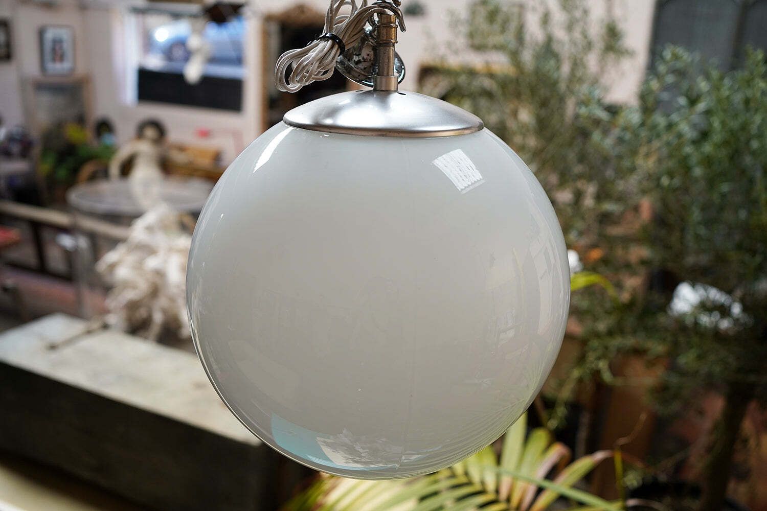 A Large Mid 20thc Opaline Globe Pendant Light C.1960 photo furniture