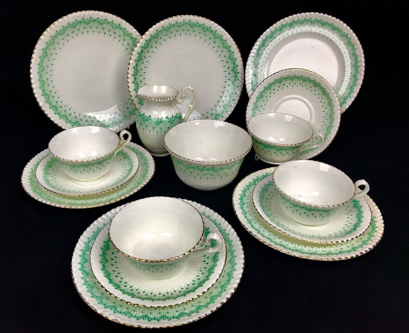 Victorian Green&White Tea Set For 4 People / Radford Bone China photo vinterior