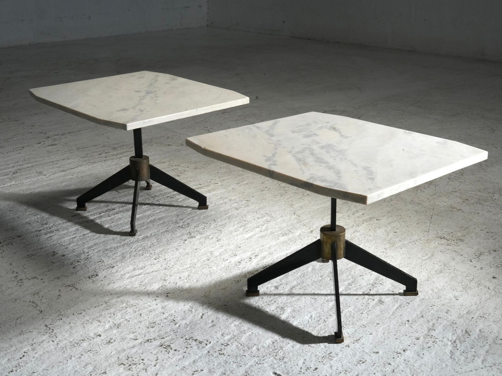 Set Of Two Side Tables In Marble, Metal And Brass, Brazil, 1950's photo vintage