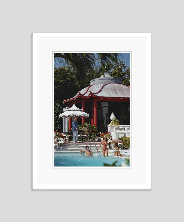 Slim Aarons 'Lee Crawford In Pool' Framed White photo furniture