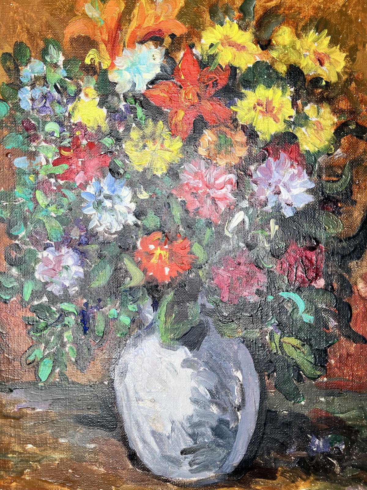 Flowers In Orange, Swedish Oil On Canvas Still Life Painting photo Art