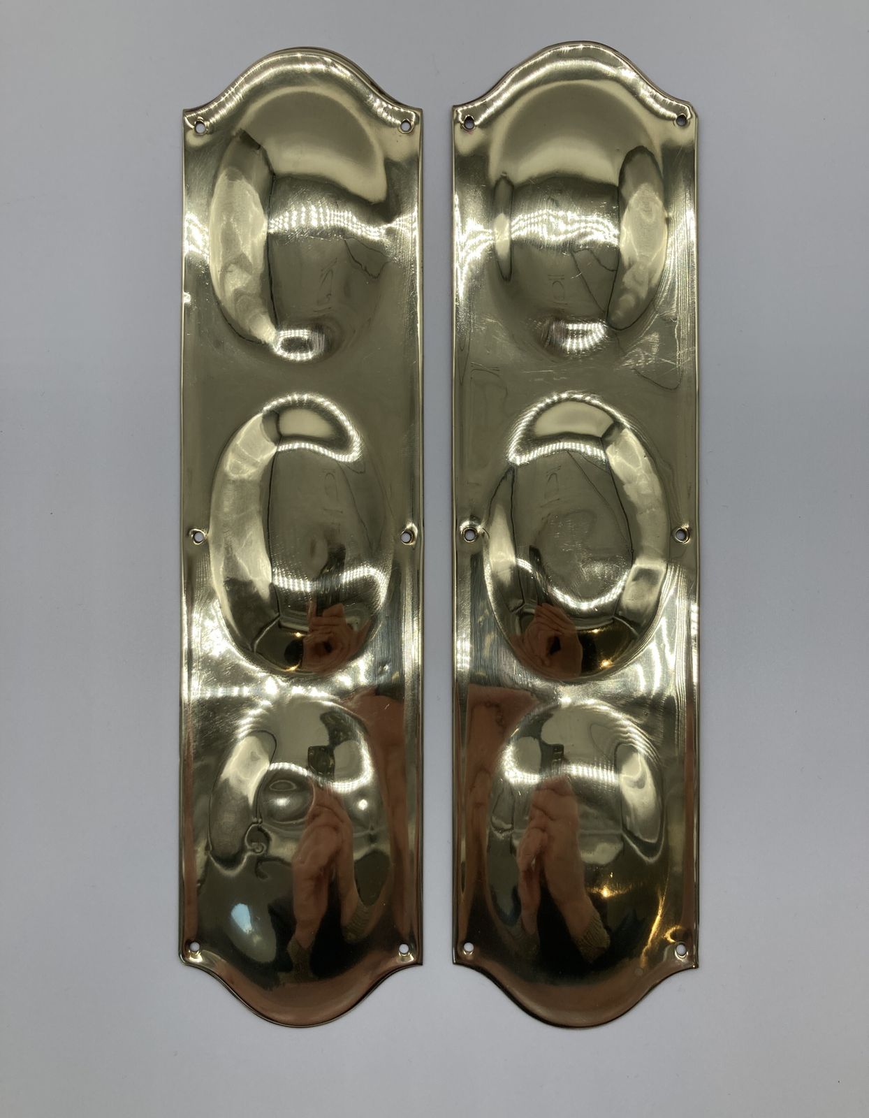 Pair Of Edwardian Brass Finger Plates With Raised Oval Design