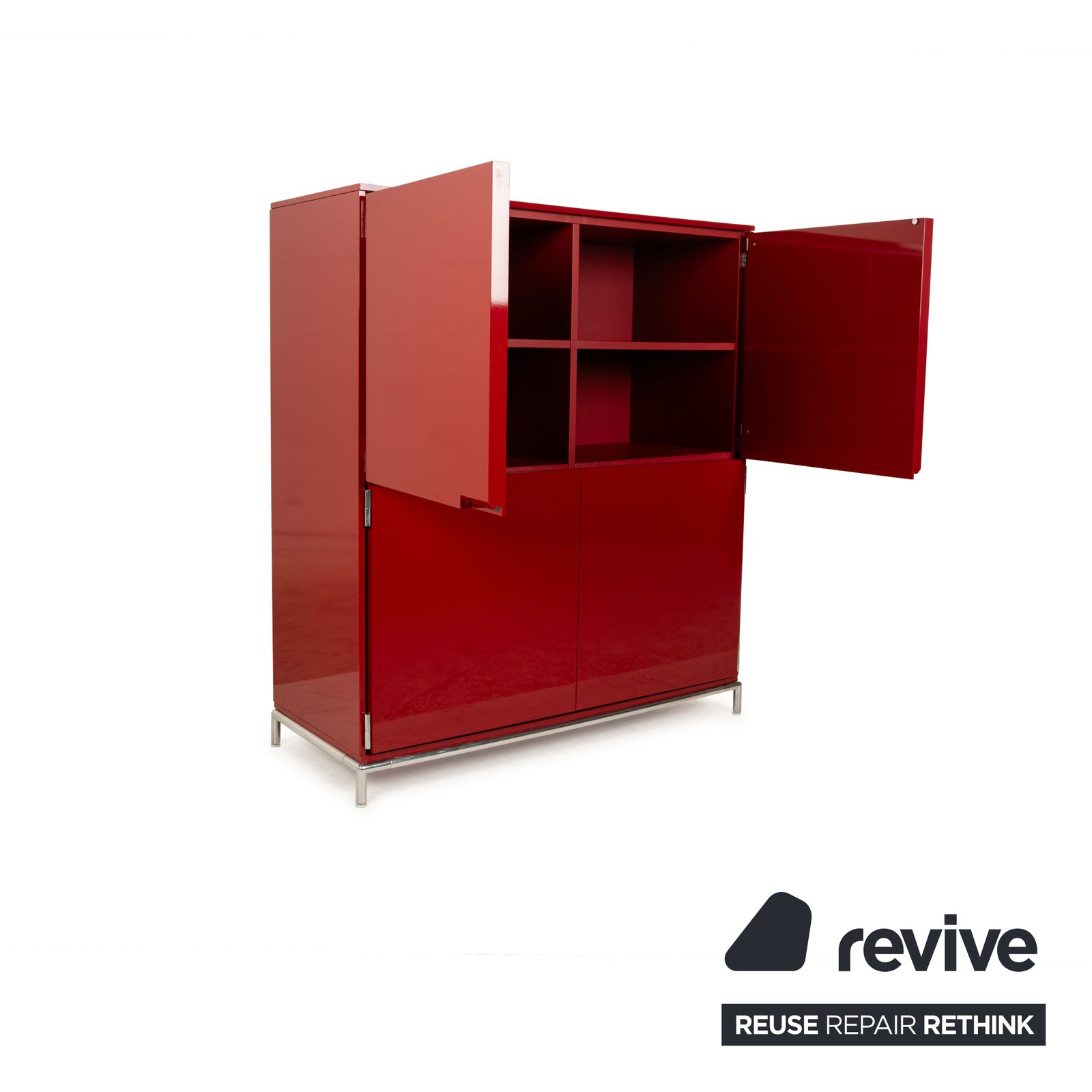 B&B Italia Wooden Sideboard Red High Gloss  Metal Feet photo Furniture