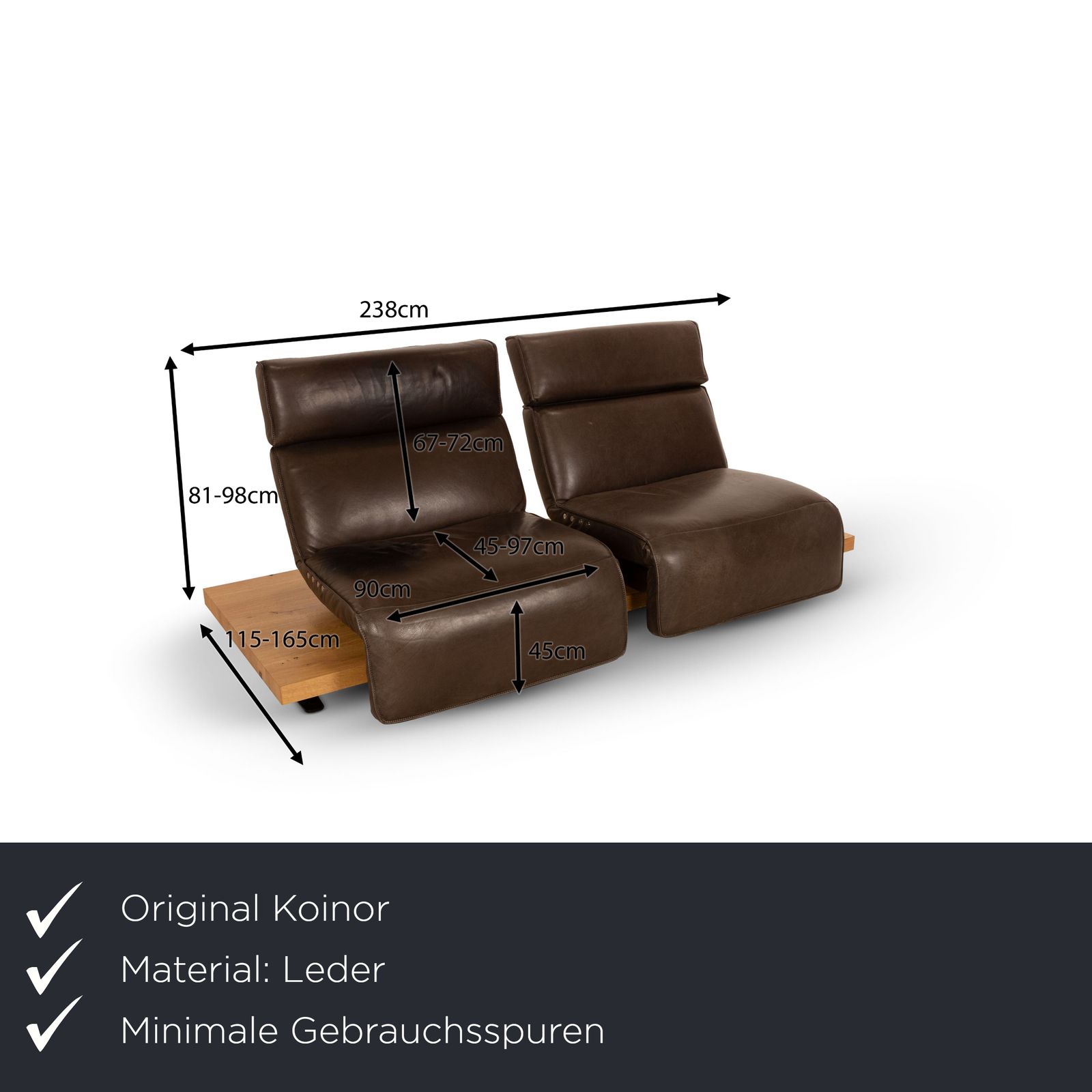 Koinor Free Motion Etino 2 Leren Tweezitsbank Bruin Handmatige Functie photo furniture