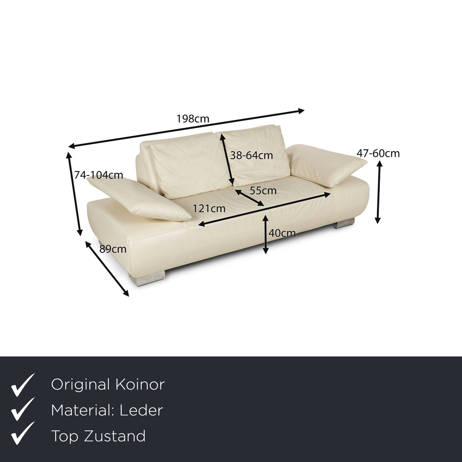 Koinor Volare Leather Three Seater Sofa Cream Manual Function photo furniture