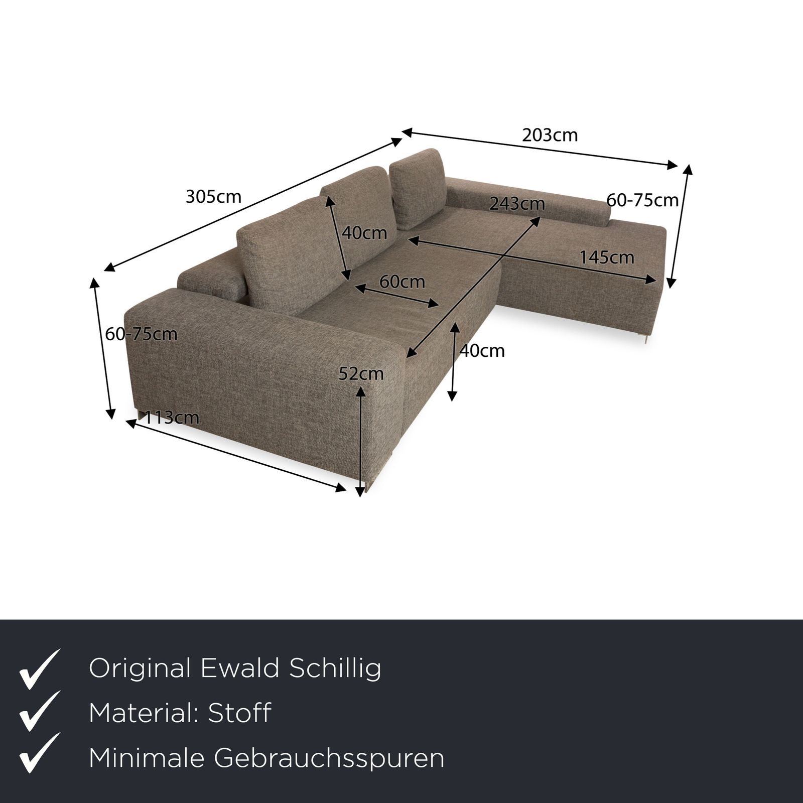Canapé d'angle Ewald Schillig Topas en tissu gris, récamière droite photo furniture