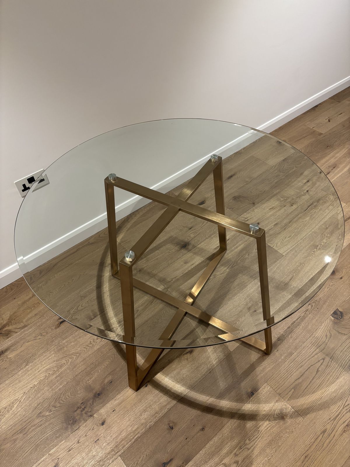 Made   Haku 4 Seater Round Dinning Table In Brass And Smoked Glass photo for sale