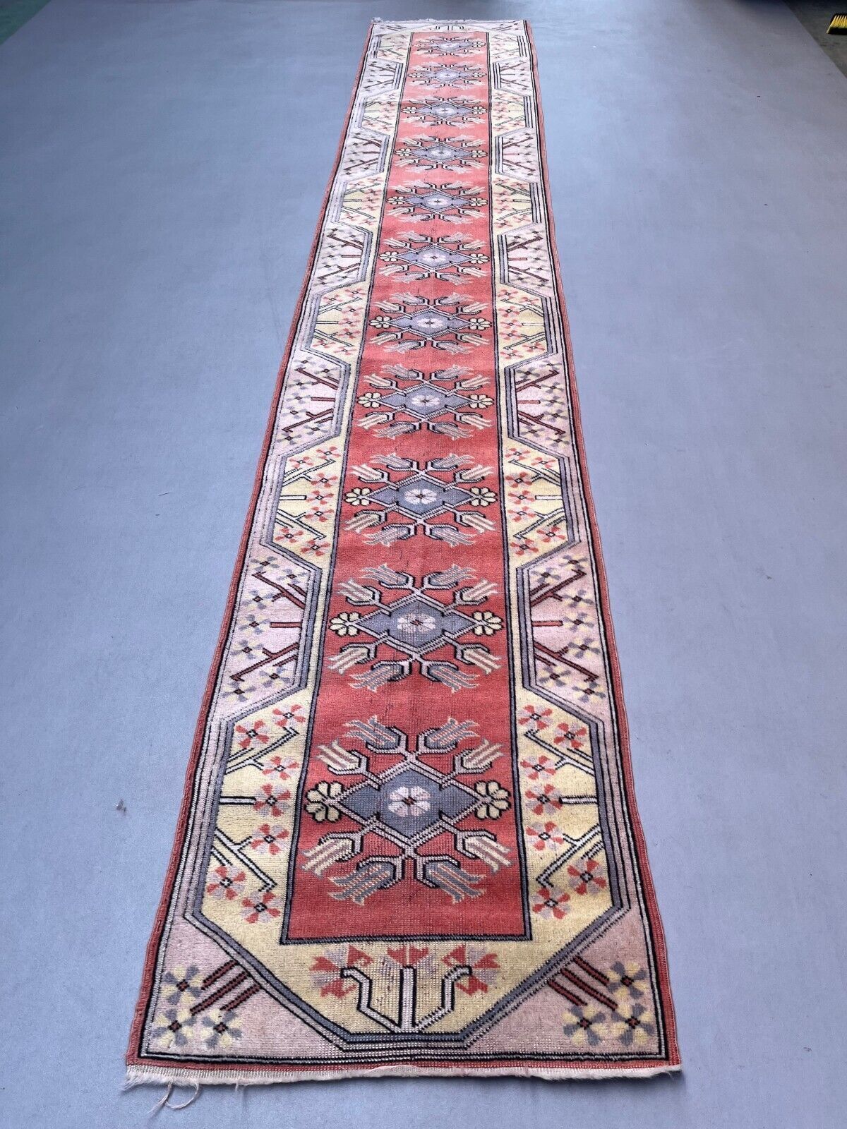 Vintage Turkish Runner 475x81 Cm Milas Rug, Terracotta Red, Green, Beige photo for sale