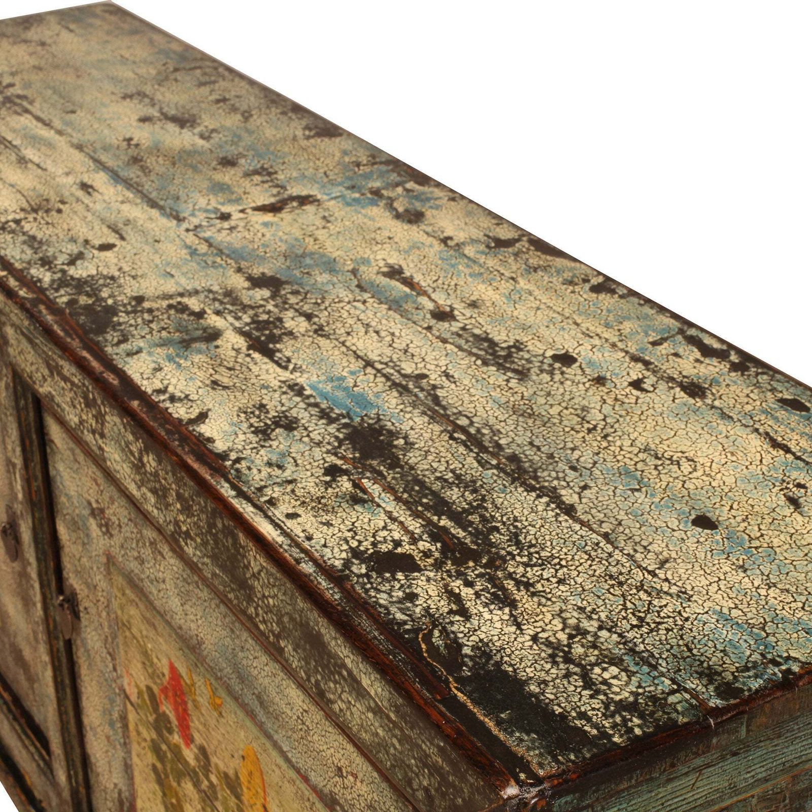 Vintage Chinese Crackle Blue Sideboard With Floral Painting 04 photo for sale