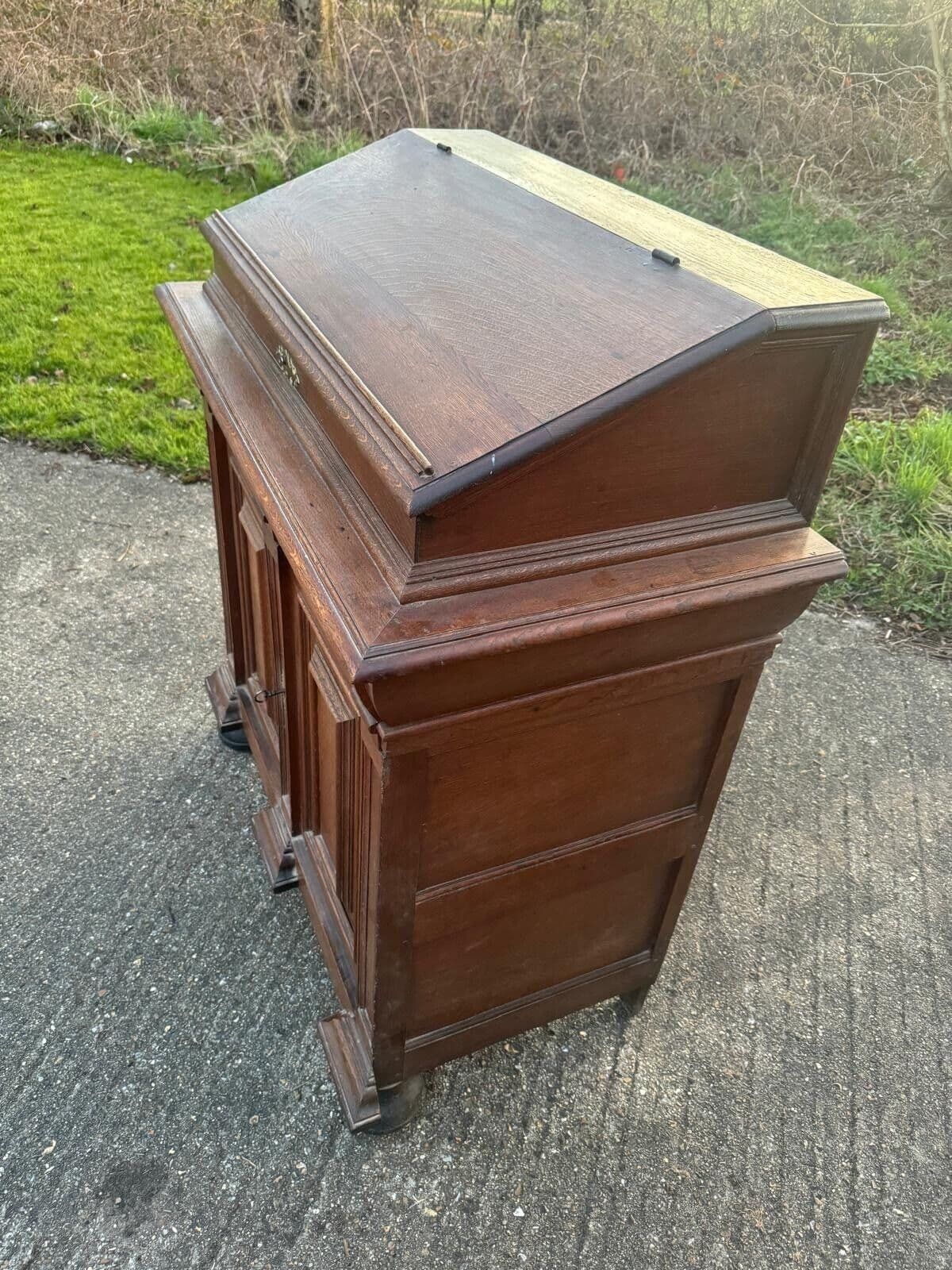 photo for sale Antique Dutch Renaissance Oak Cushion Cabinet Bureau Cupboard