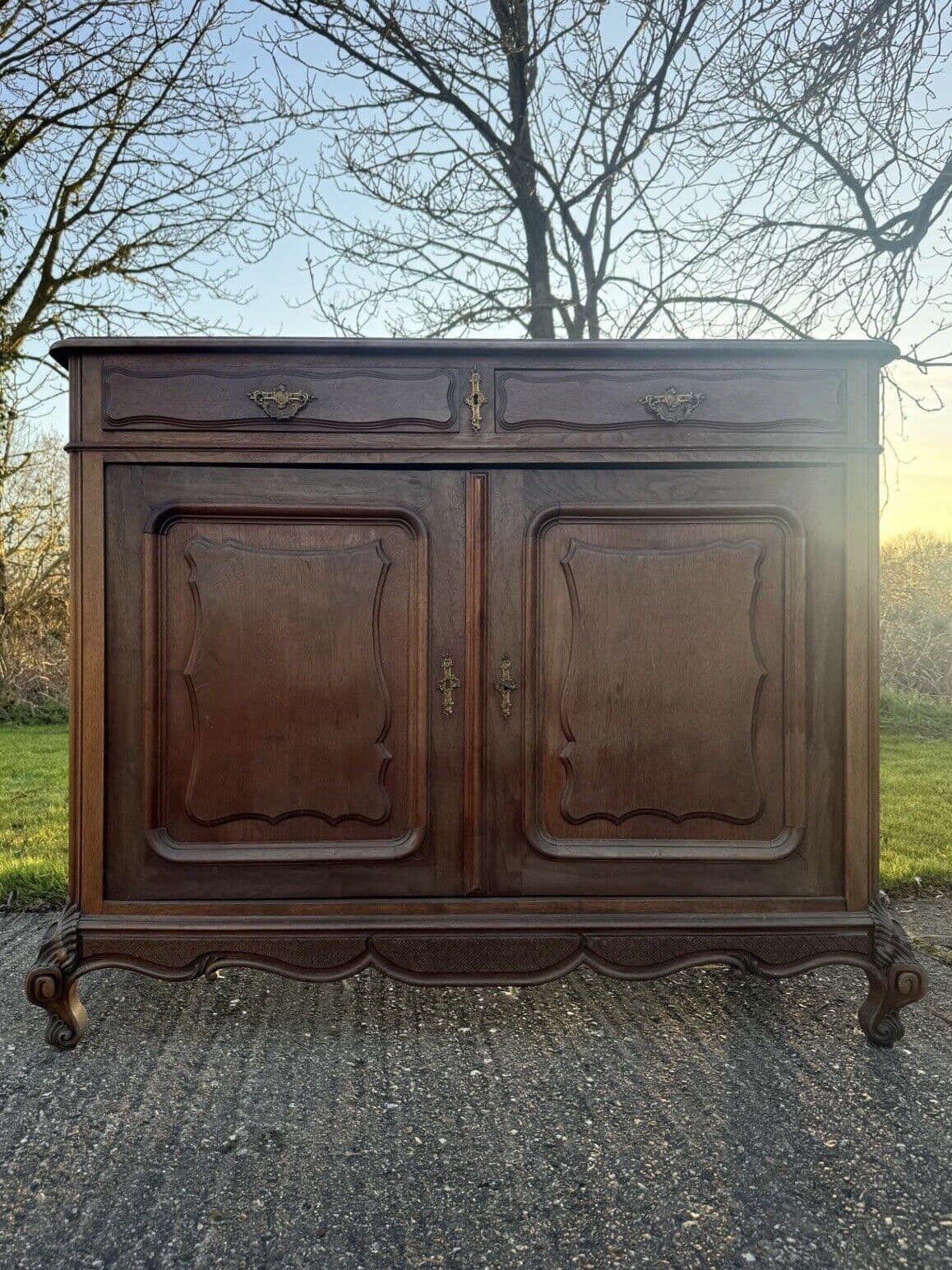 Furniture Antique French Carved Buffet Cupboard Sideboard   Price Includes Painting. photo