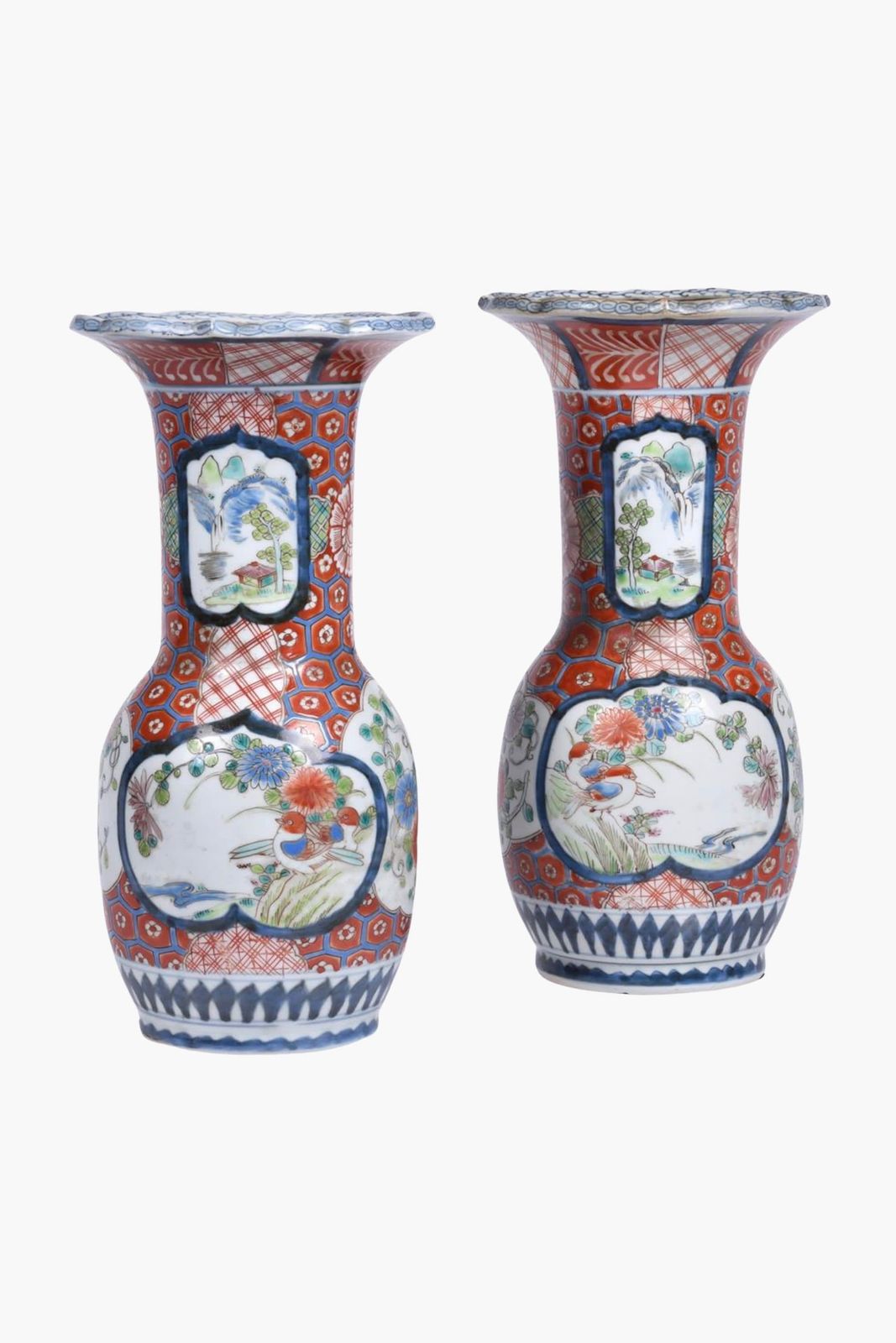 Pair Of Antique Japanese Arita Imari Porcelain Vase Lamps photo for sale