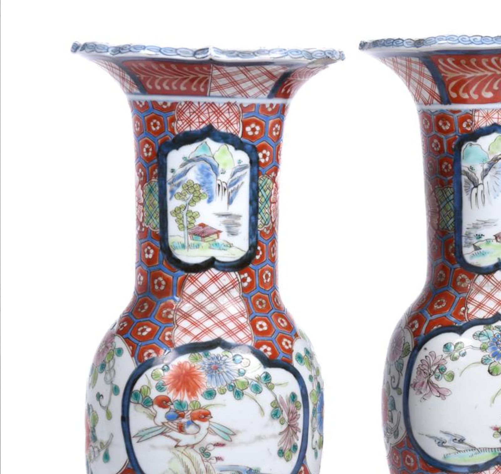 Pair Of Antique Japanese Arita Imari Porcelain Vase Lamps photo vinterior