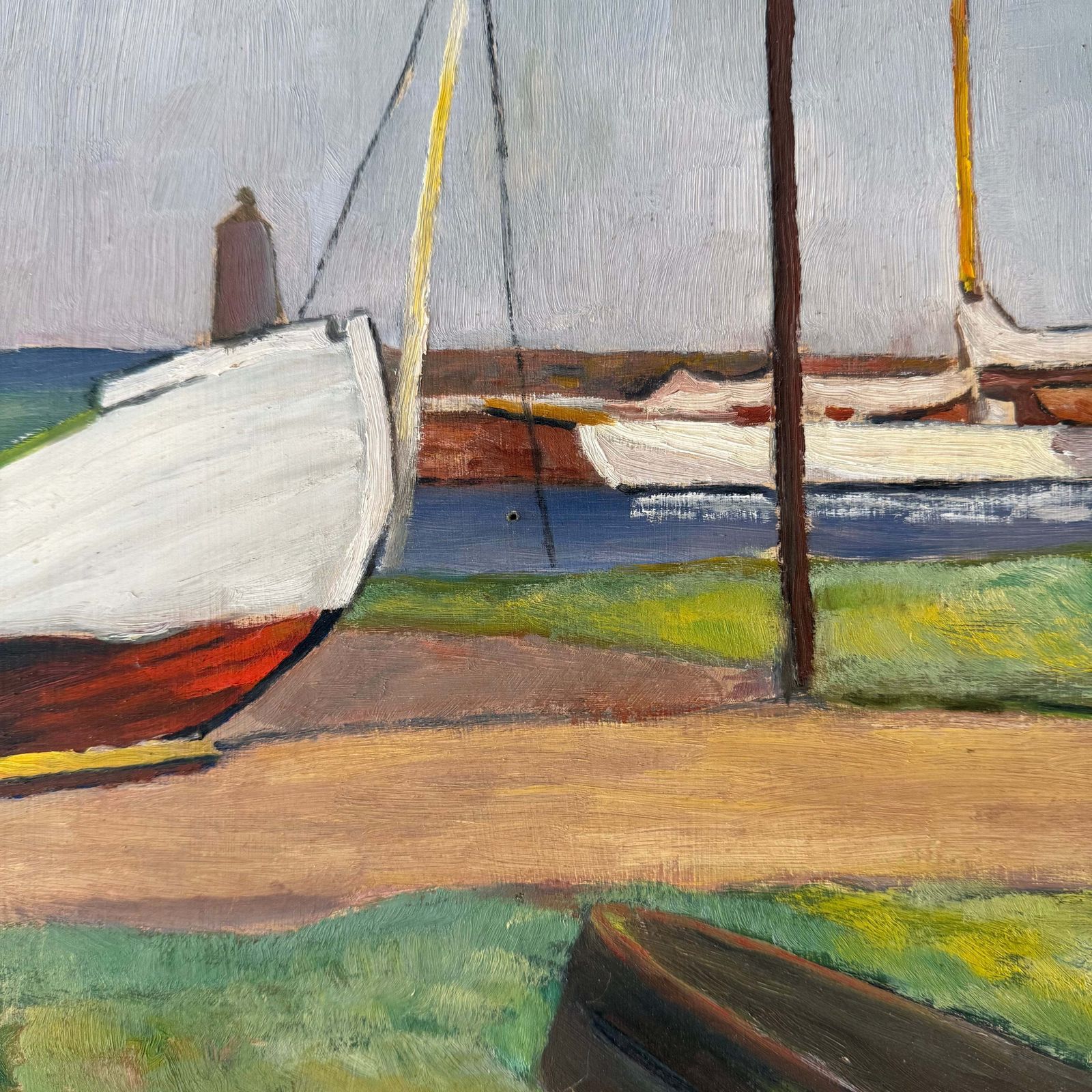 photo furniture Harbour Oil On Panel Of Boats, 1980s