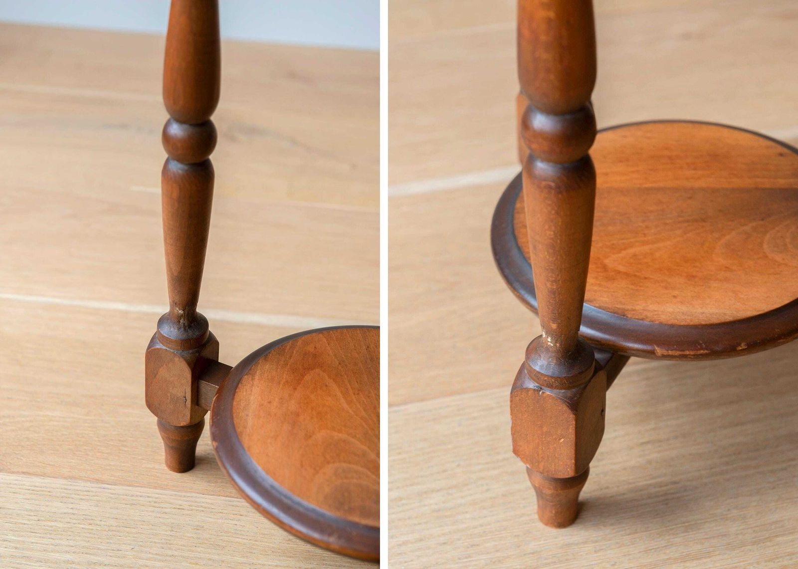 photo for sale Oak Side Table With Carved Legs, Round Wooden Stool, Rustic Plant Stand, Antique Plant Stand, Etagere Table, Country Home Decor