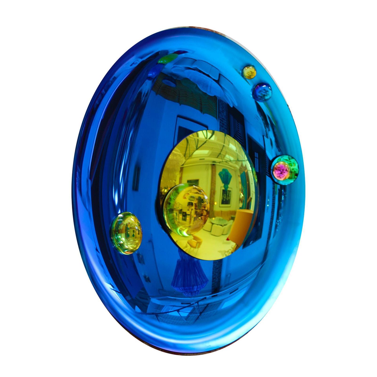 Modern Sculptural Concave French Mirror   Handmade Wall Art In Blue Glass photo furniture