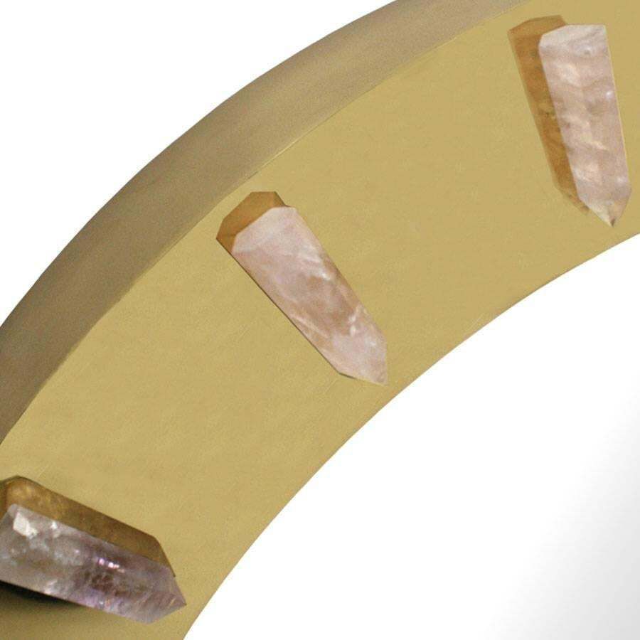 Midcentury Style Made Of Brass And Pink Quartz Circular Italian Mirror photo for sale