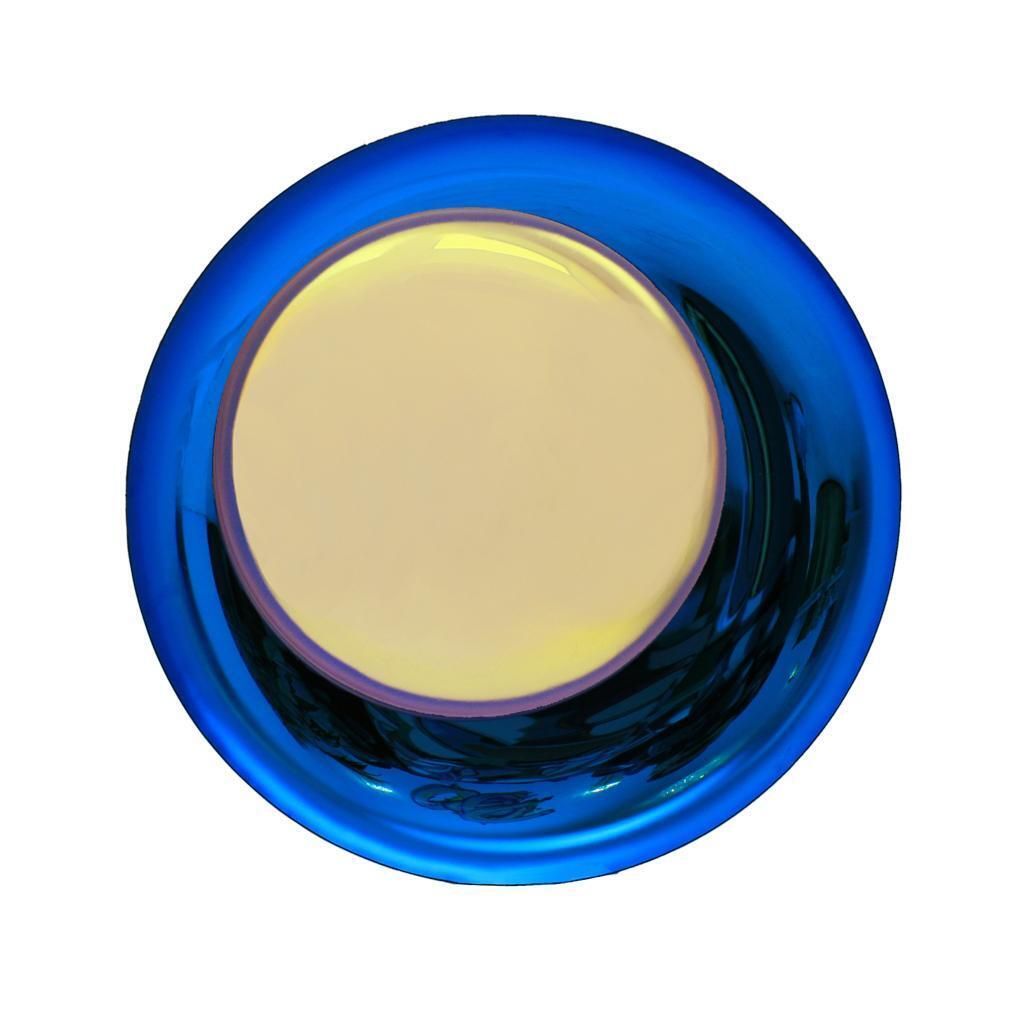 Modern Sculptural Concave Yellow And Blue Handmade Glass French Mirror photo for sale