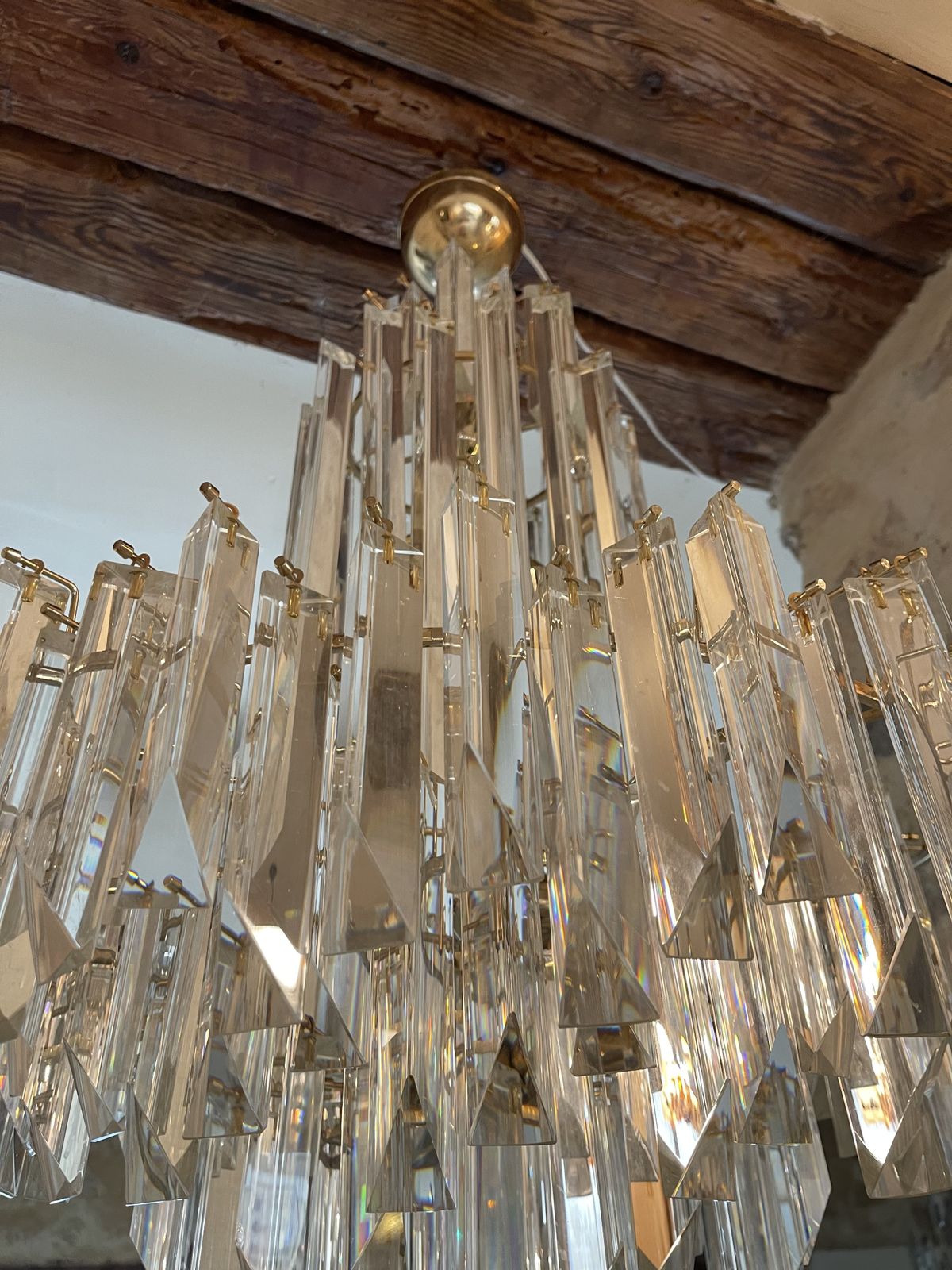 Venini Crystal Chandelier  Oversized  Gilt Gold Structure, Italie 1980s photo 2800.0