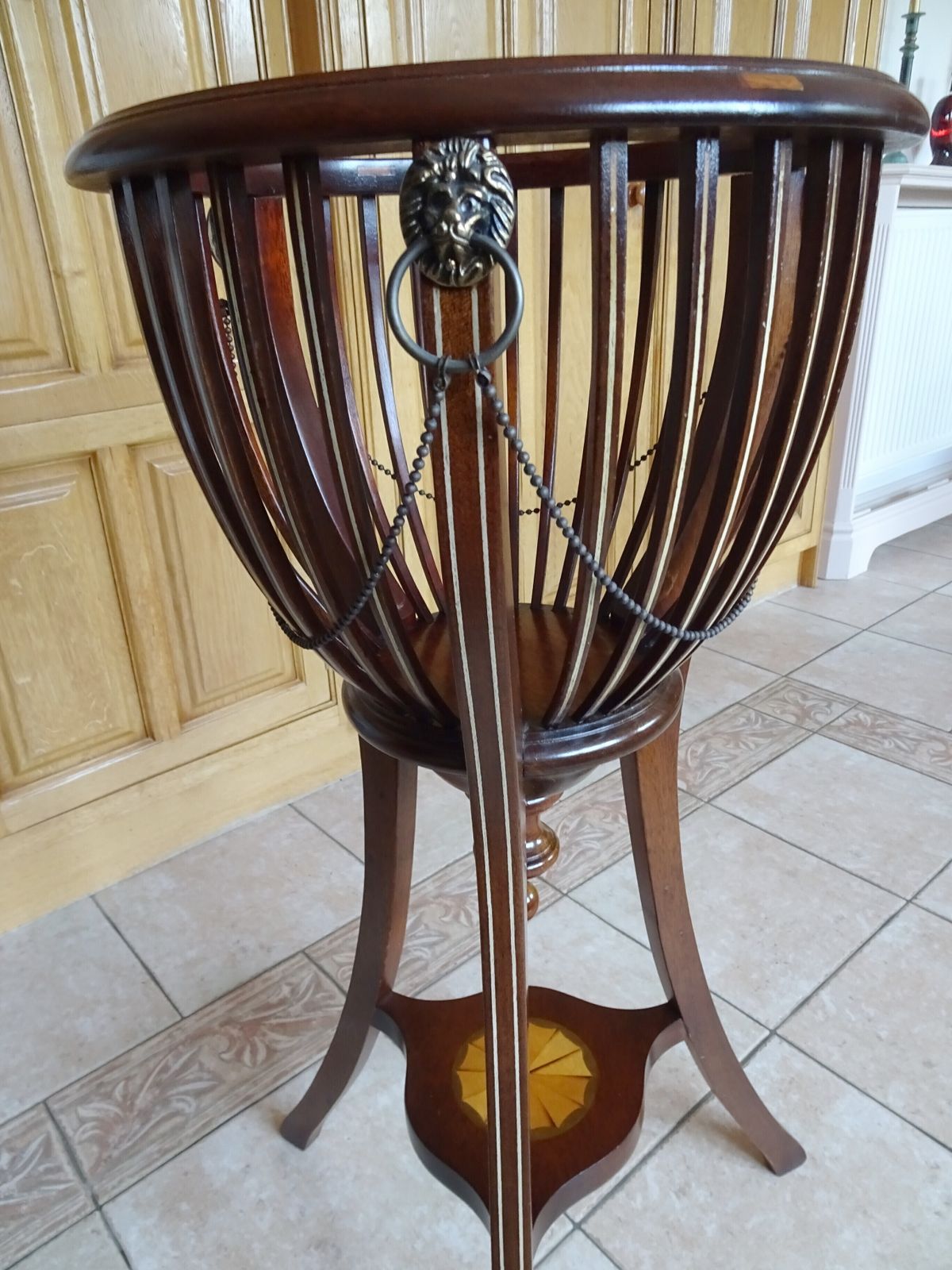 photo furniture Mahogany Inlaid Jardinière With Artificial Flower Arrangement