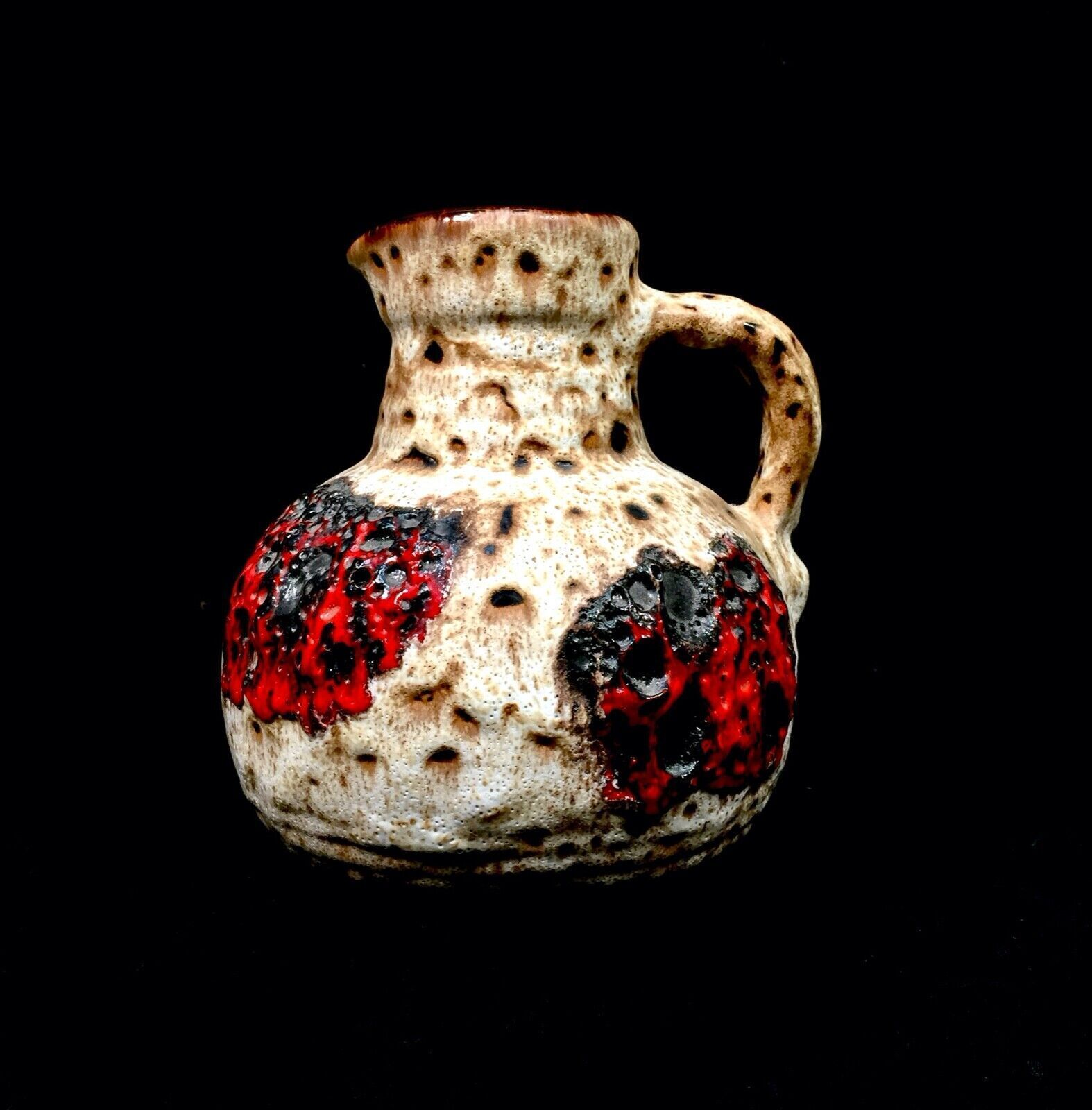 Vintage West German Pottery Bay Fat Lava Vase / Jug Red & White 1970s