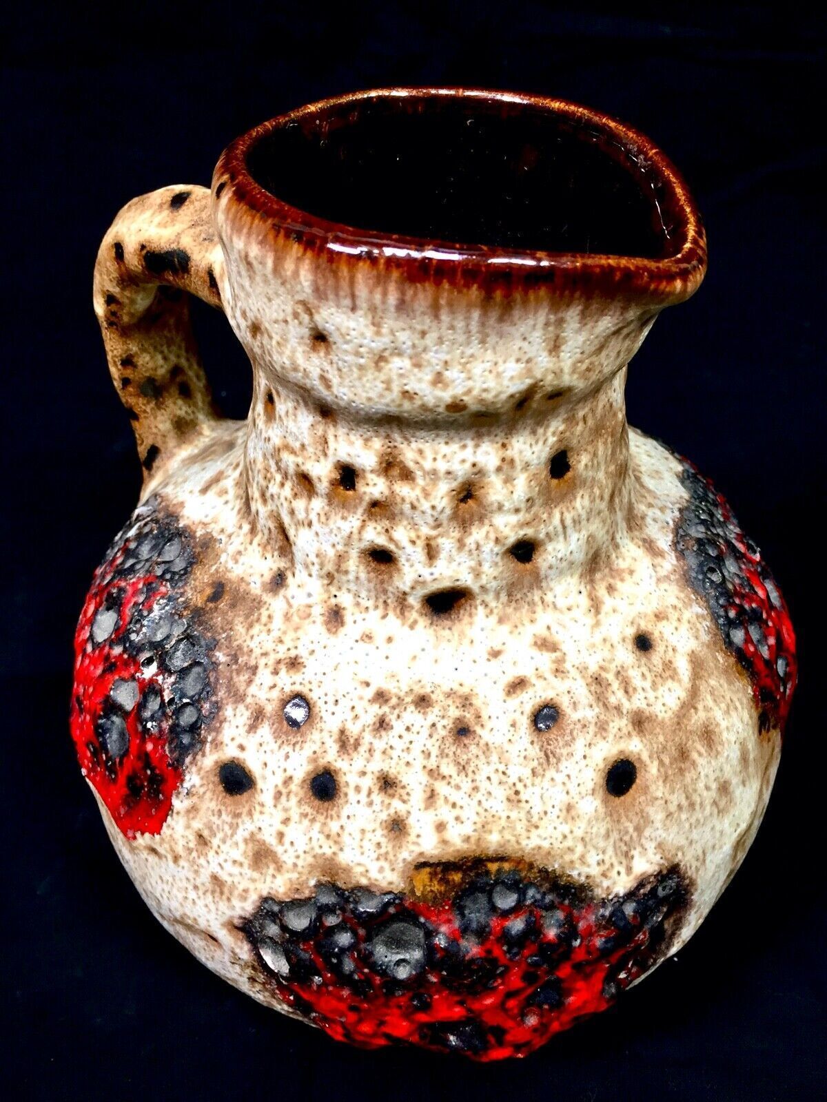 Vintage West German Pottery Bay Fat Lava Vase / Jug Red & White 1970s photo buy