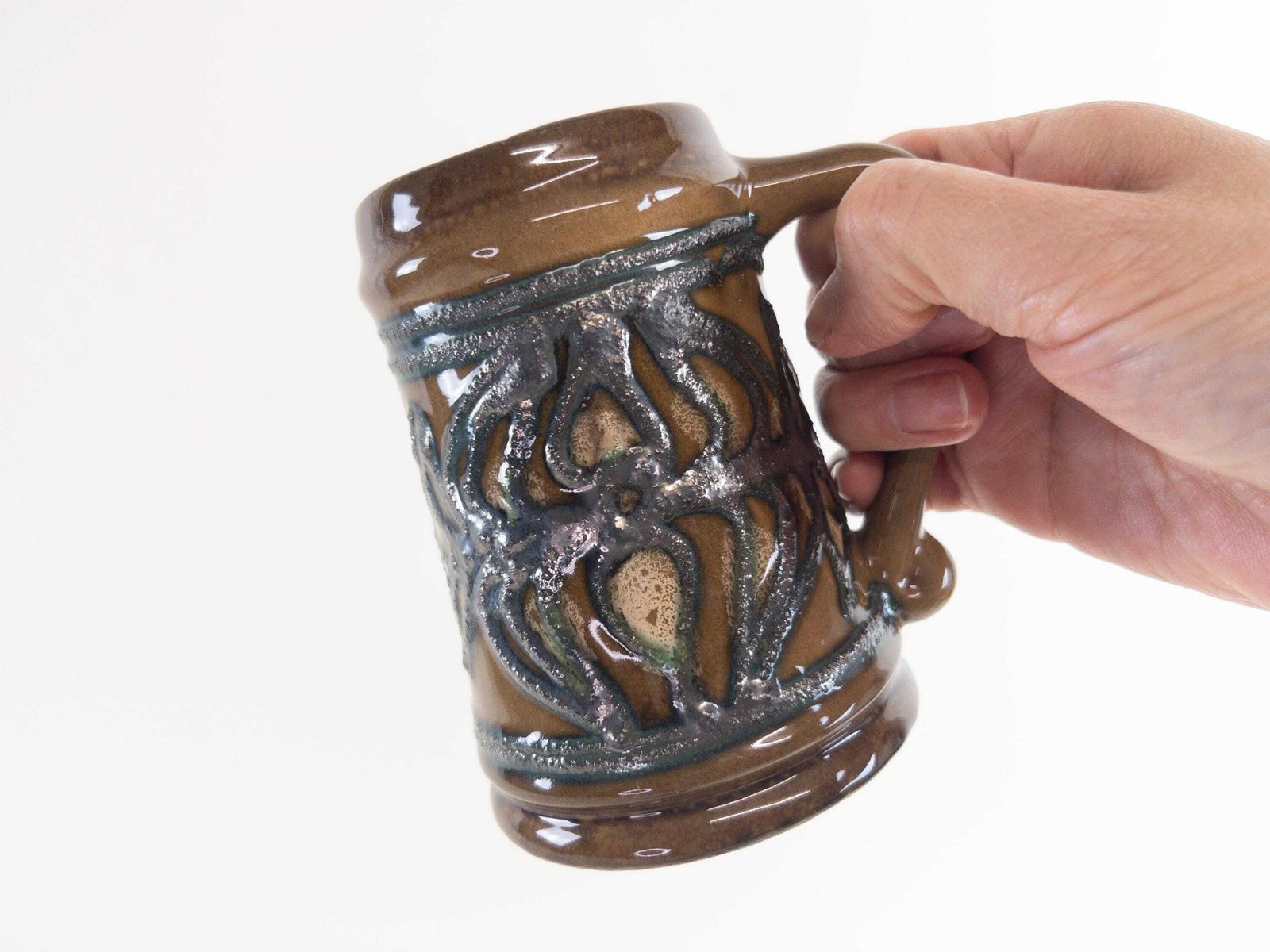 Vintage Coffee Mugs   East German Pottery Ceramic Coffee Cups By Strehla Keramik   Set Of 3 Retro German Pottery photo for sale