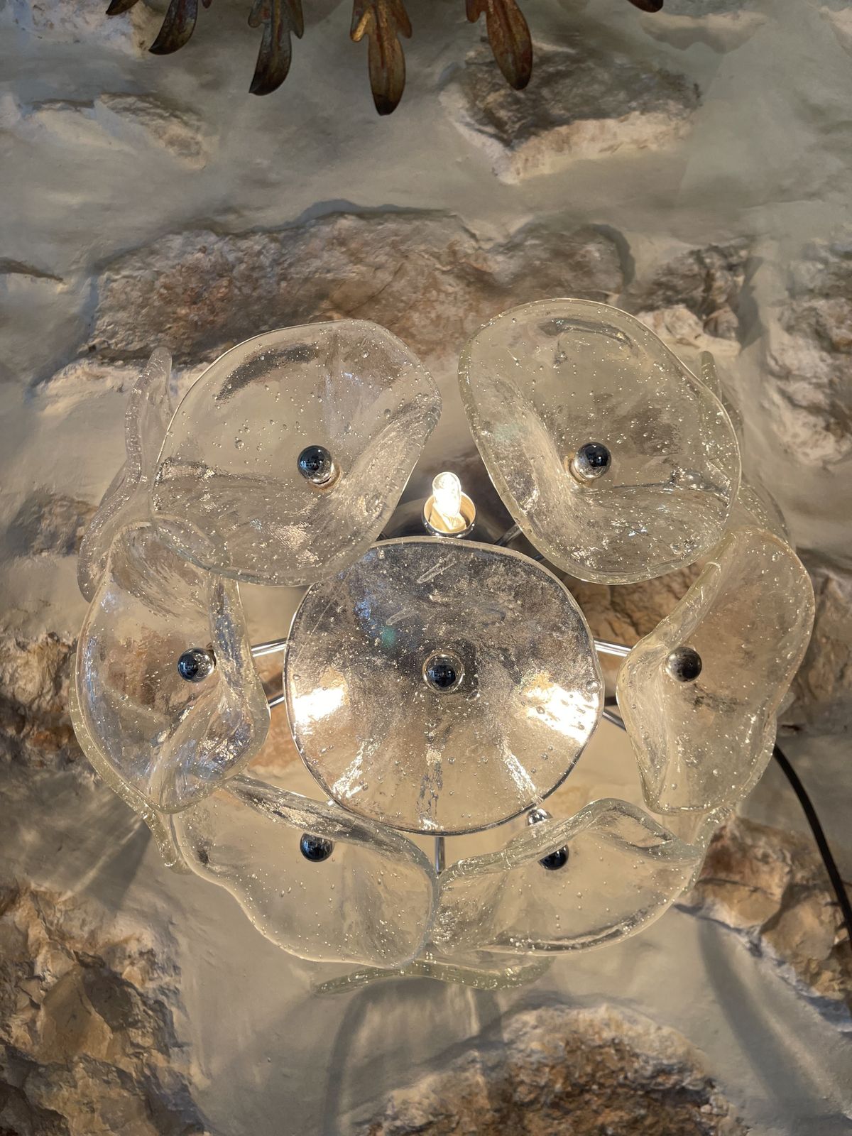 Floral Murano Wall Lighting With Chrome Structure, Italie 1980