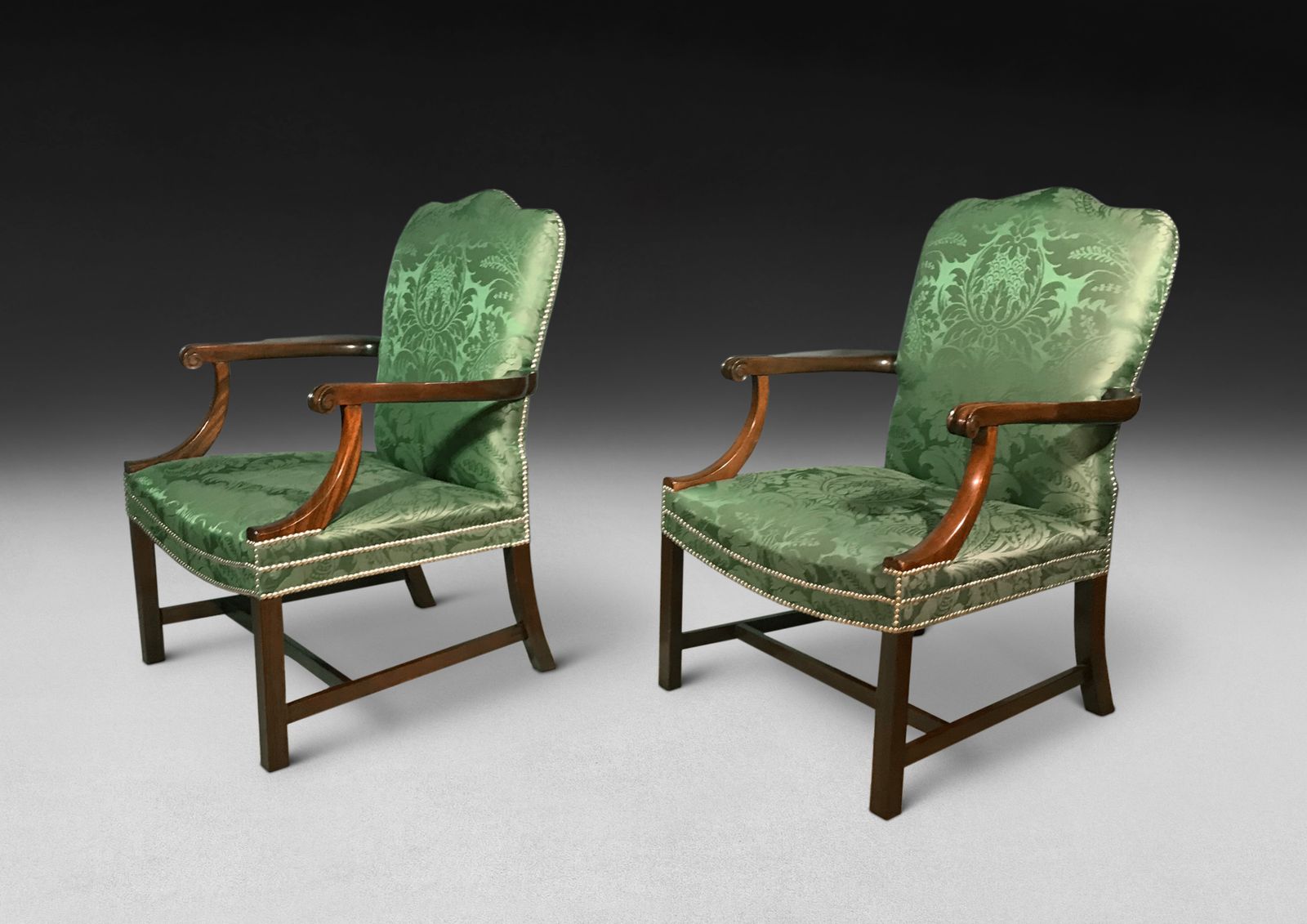 Pair Of Chippendale Period Mahogany Gainsborough Armchairs photo for sale