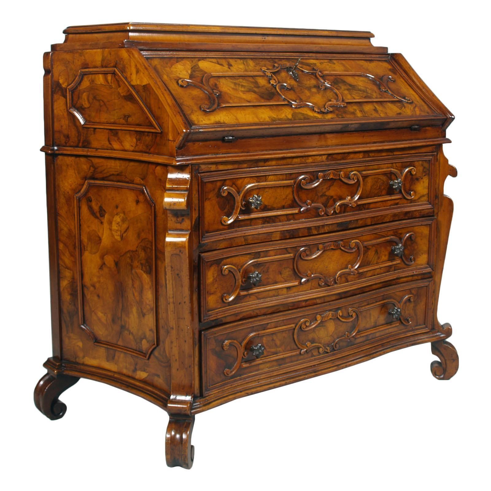 Secretaire Style 700 Lombardo By "Bottega Milanese Dei Valentini", Walnut & Burl