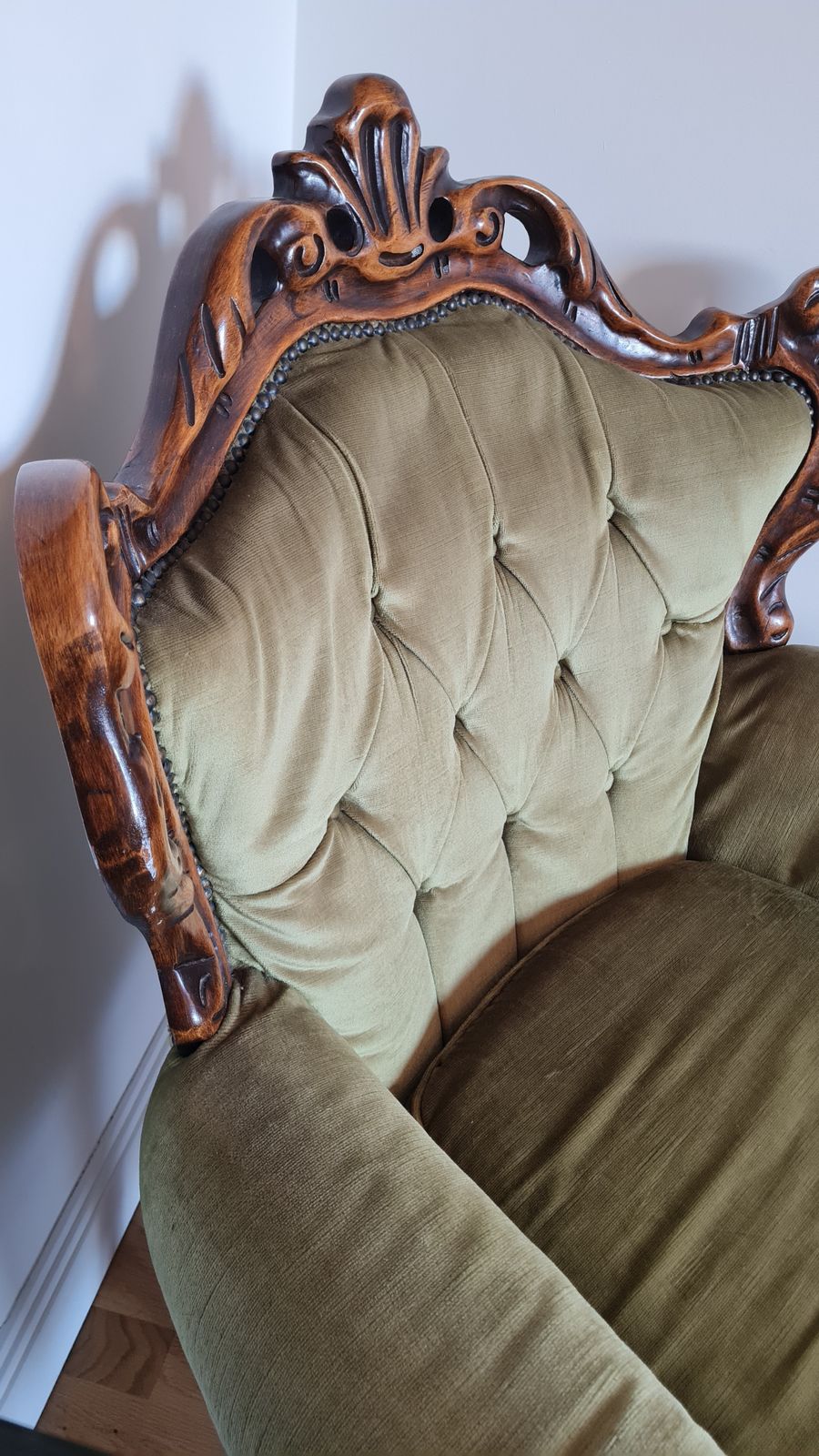 Green Velvet Armchair, Mid 20th Century photo for sale