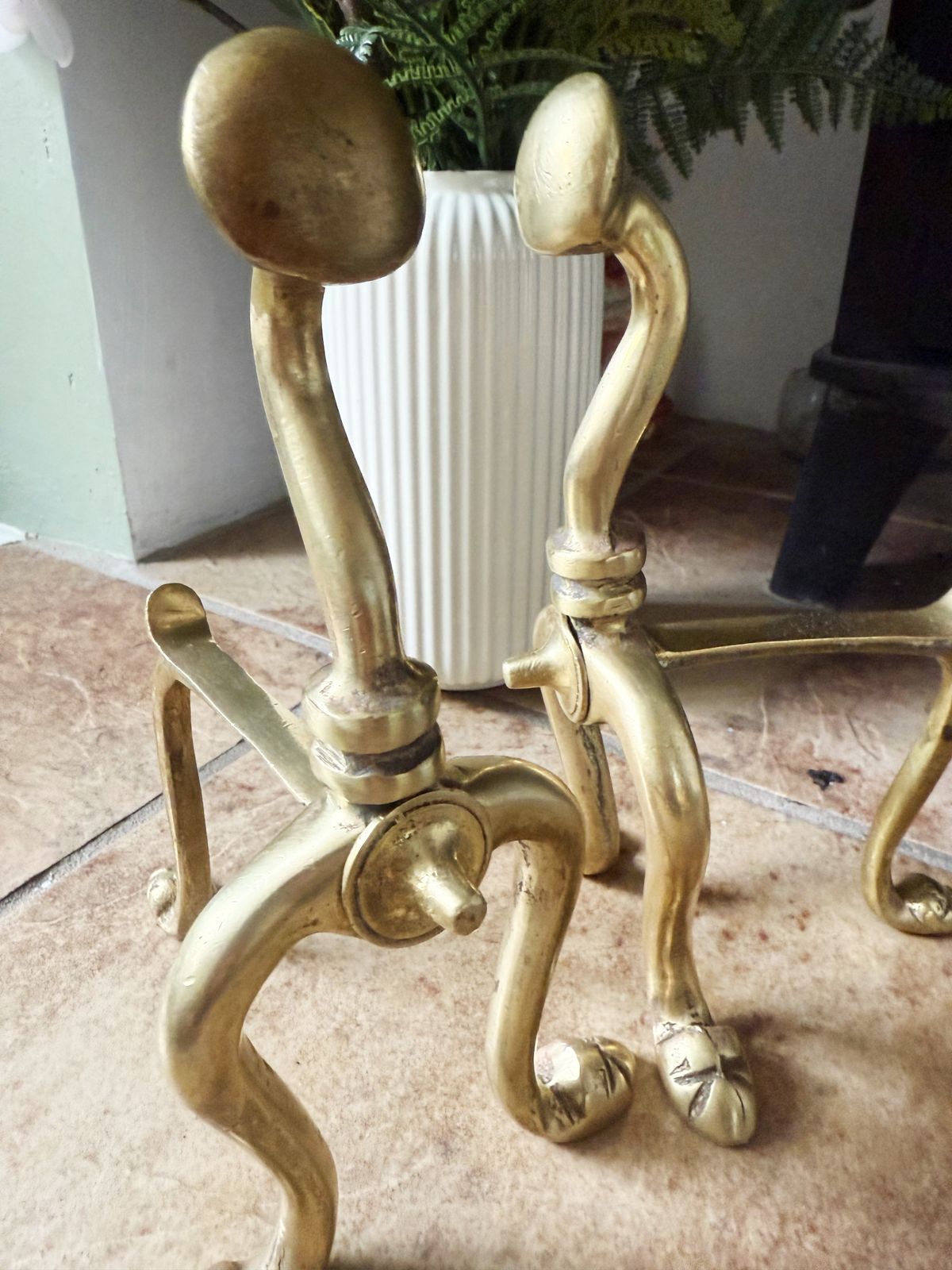 Pair Of Victorian French Brass Fire Dogs Or Andirons photo 120.0