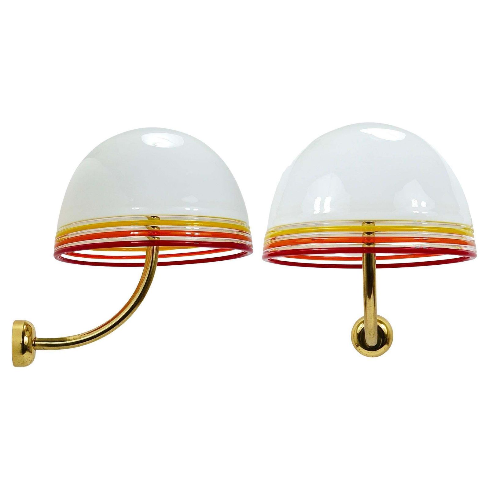 Roberto Pamio Febo Wall Lamps Sconces, Brass, Murano Glass, Leucos, Italy, 1970s