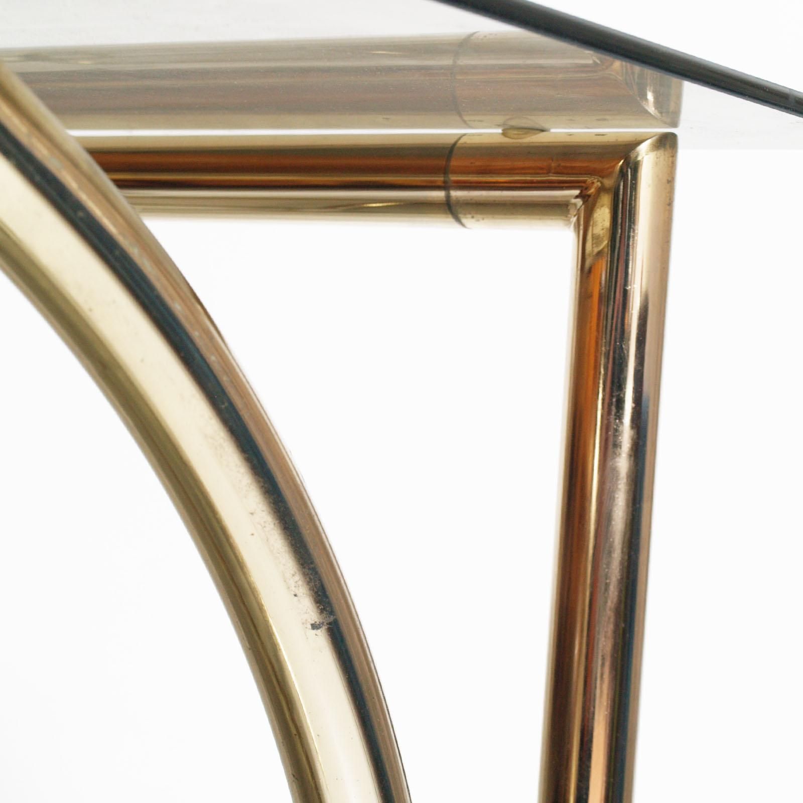 1970s Bar Cart, Occasional Table, Console, In Gilt Brass With 3 Cristal Shelves photo Furniture
