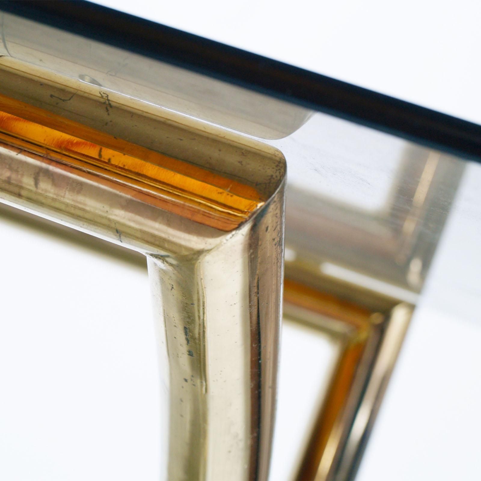 1970s Bar Cart, Occasional Table, Console, In Gilt Brass With 3 Cristal Shelves photo vinterior