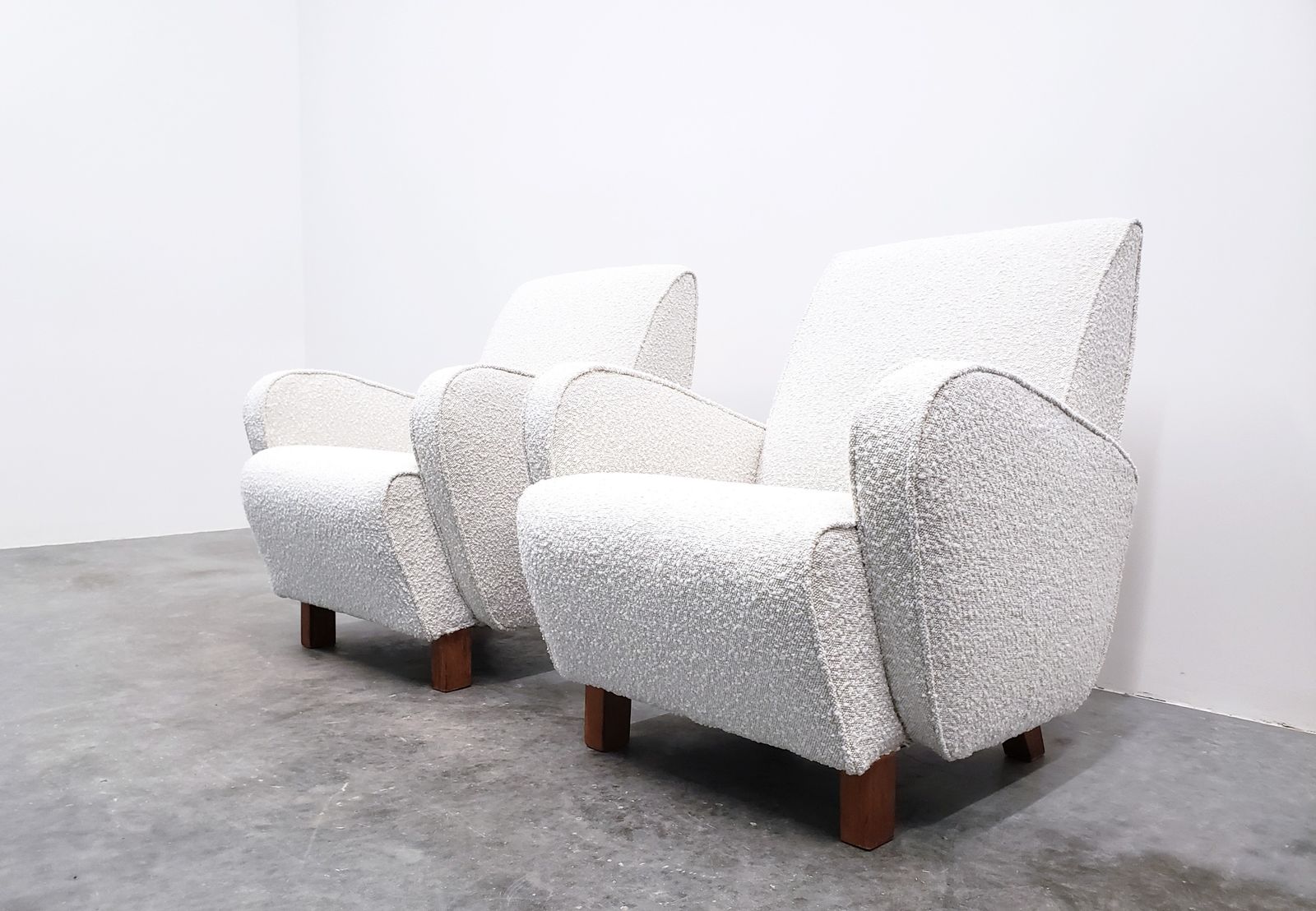 Set Of Two 1930 Jindrich Halabala H   282 Armchairs In Premium Ivory Boucle photo 5000.0