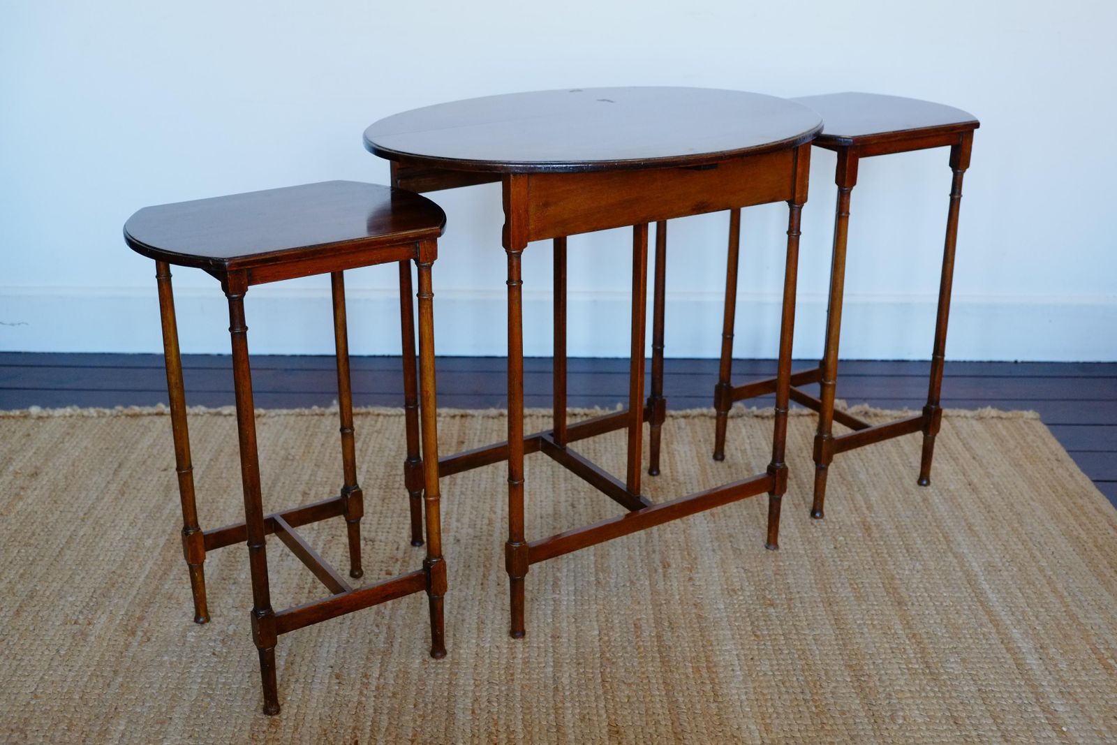 A Tall Set Of 3 Antique Mahogany Oval Nesting Tables. England C.1900 photo furniture