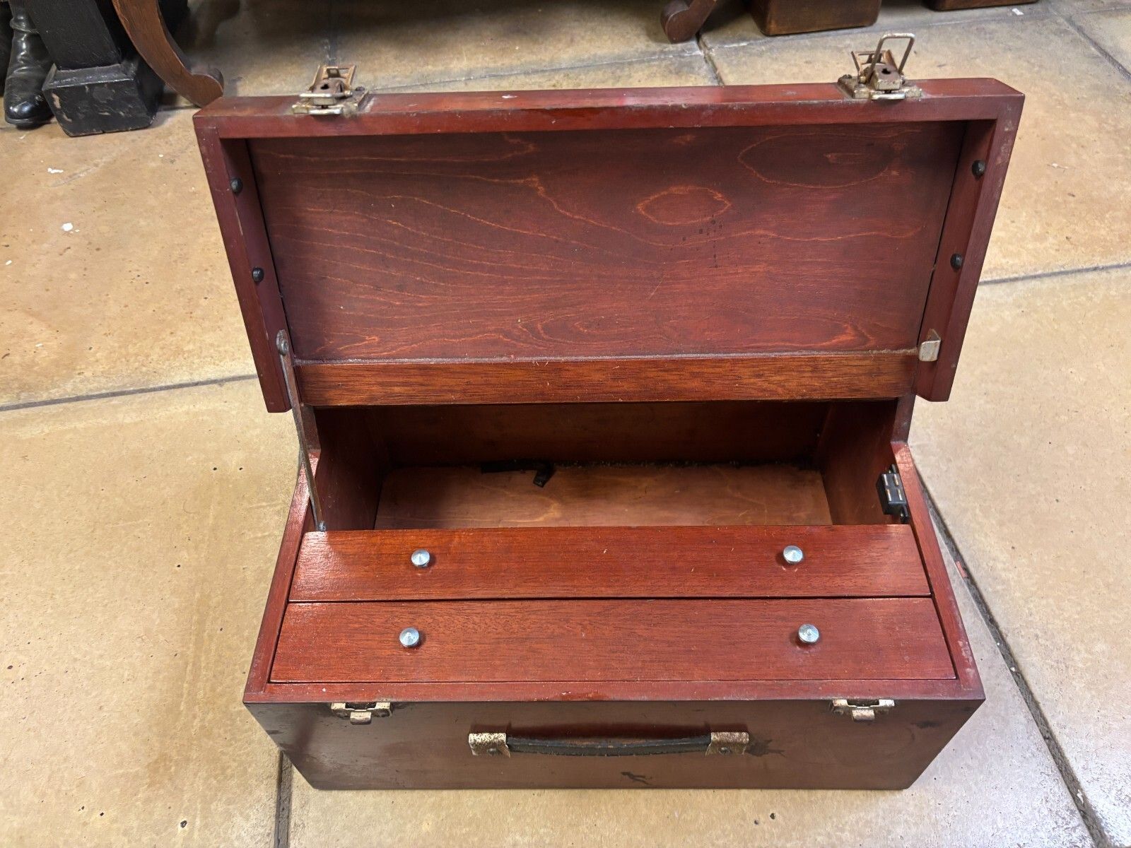 Vintage Hand Made Wooden Engineers Tool Box/ Cabinet With Drawers photo vintage