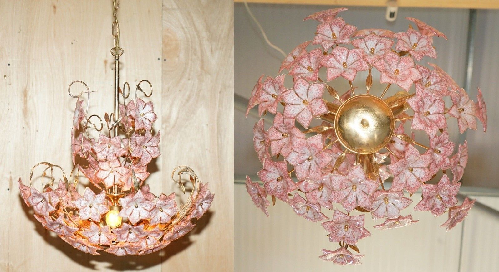 Stunning Large Italian Murano Rose Glass Mid Century Modern Floral Chandelier
