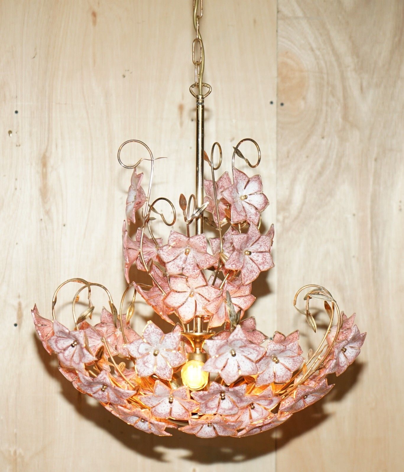 Stunning Large Italian Murano Rose Glass Mid Century Modern Floral Chandelier photo for sale