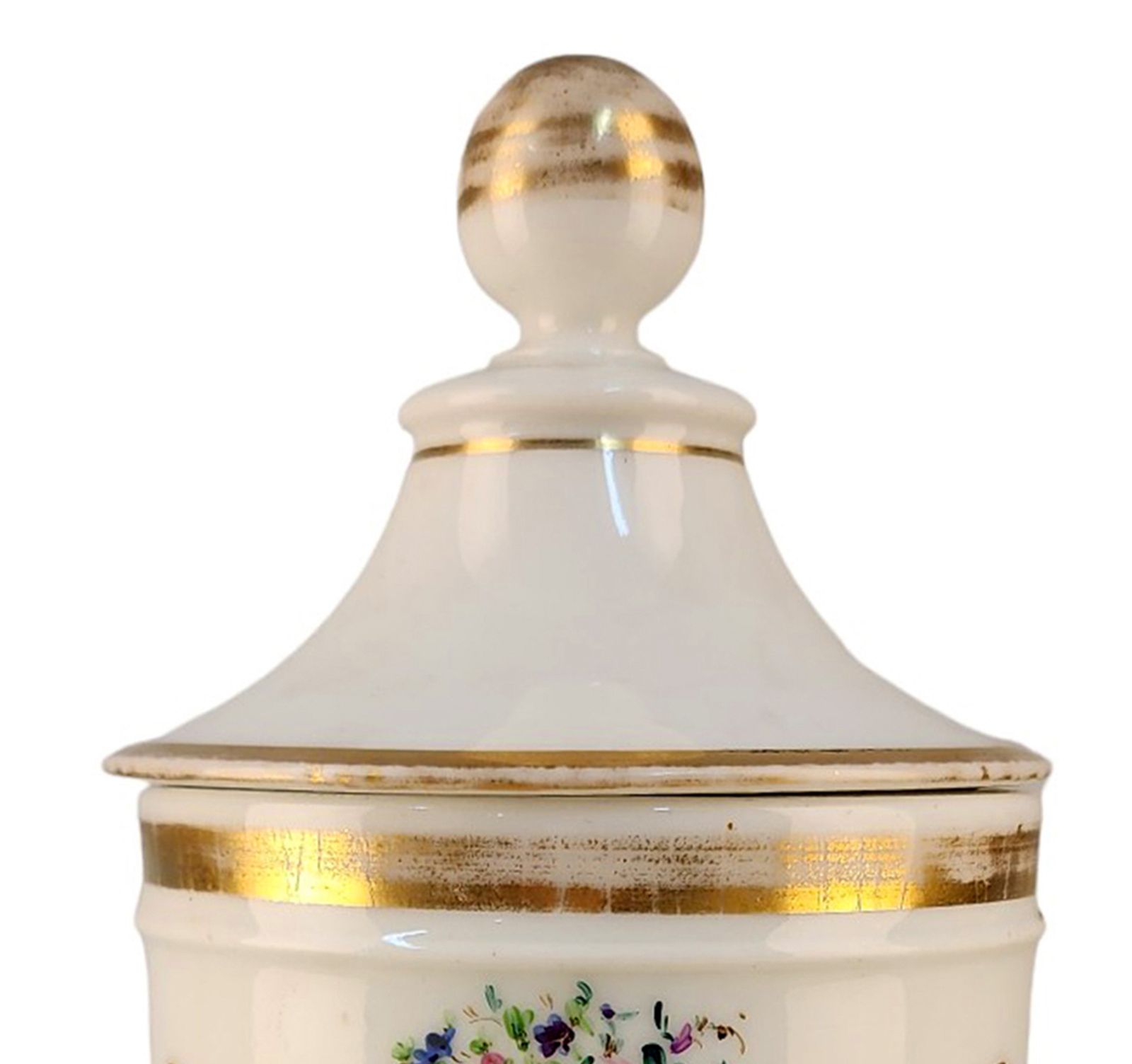 Late 18th Century French Glazed Porcelain Apothecary/Pharmacy Jar With Lid   'Ext Riiabar' photo vinterior