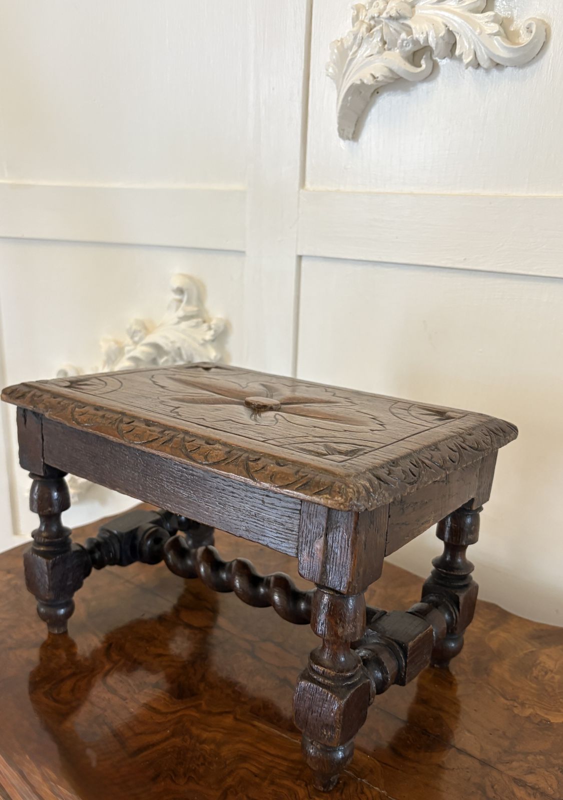 Unusual Antique 19th Century Miniature Quality Carved Oak Table photo buy