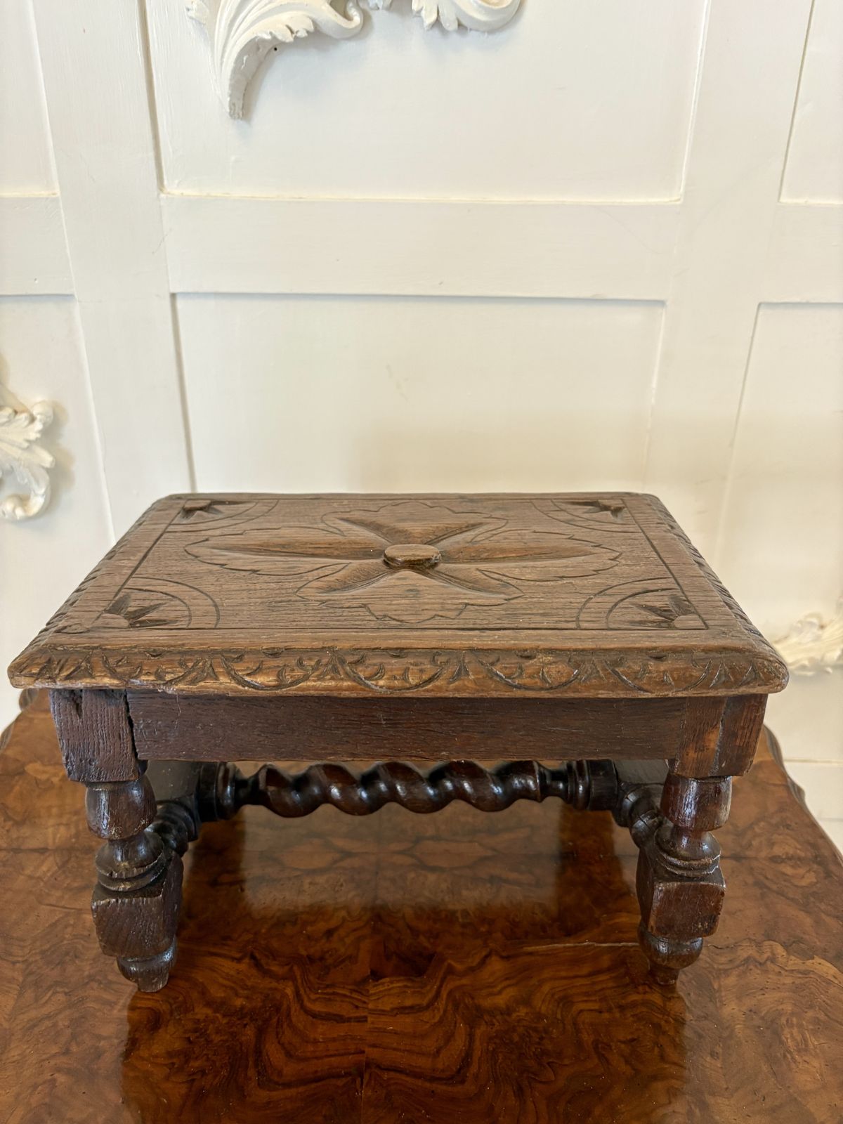 Unusual Antique 19th Century Miniature Quality Carved Oak Table