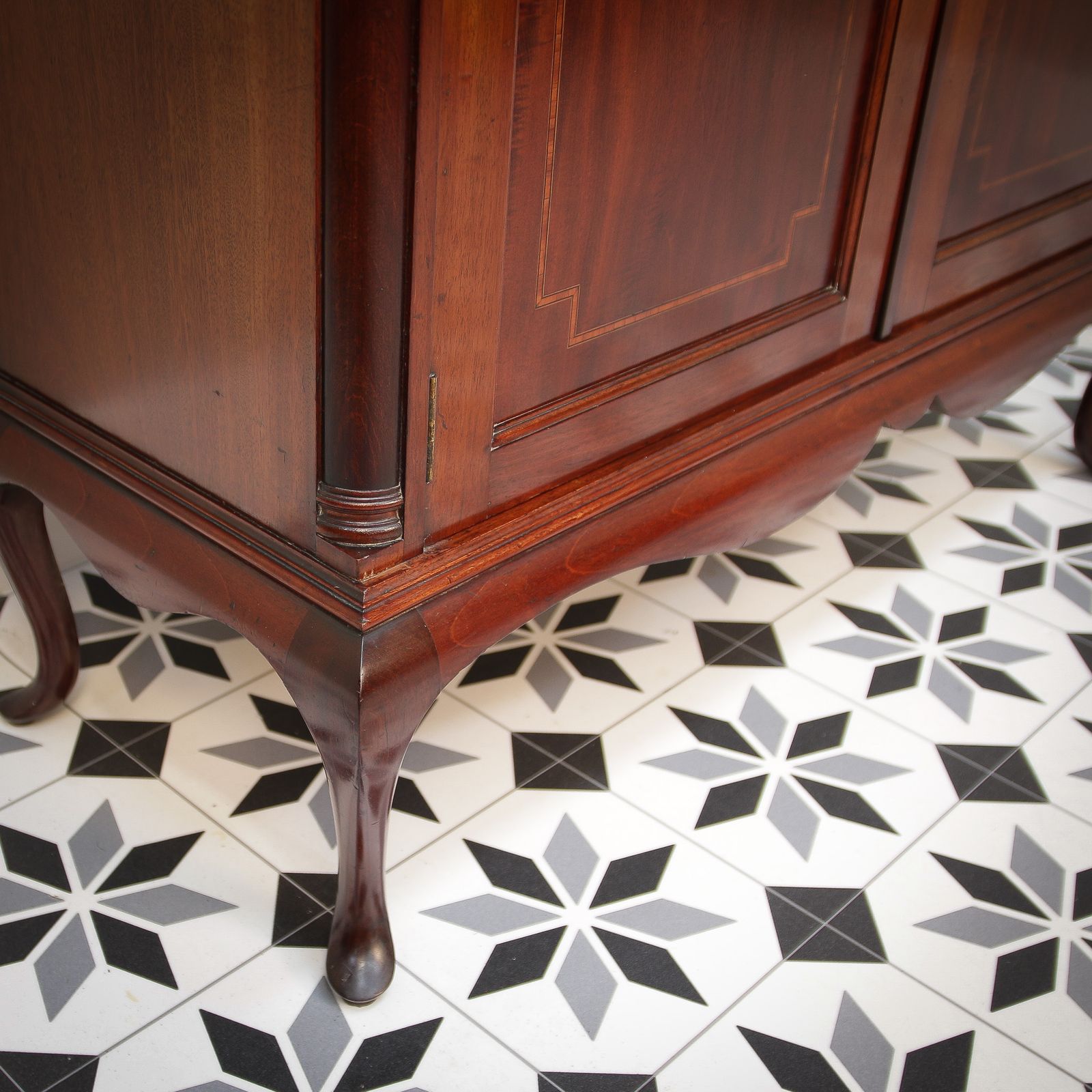 photo for sale Antique Edwardian Inlaid Mahogany Bookcase On Cabriole Legs.