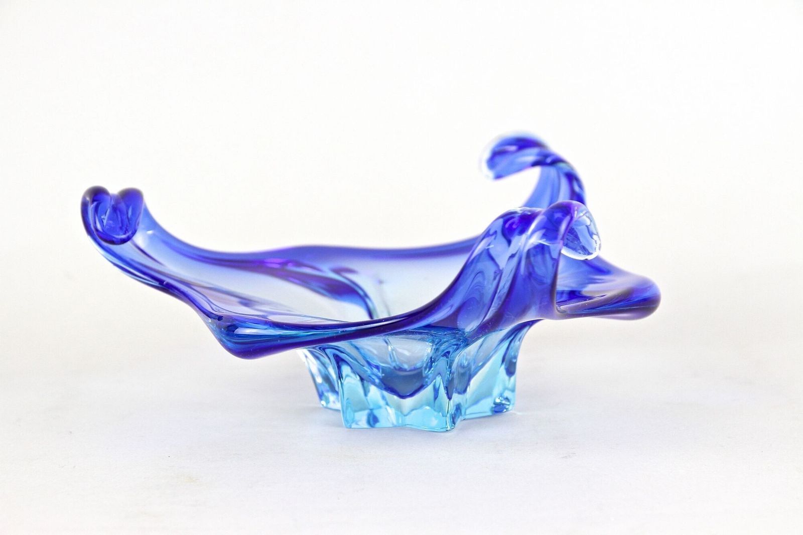 Mid Century Murano Sommerso Blue Glass Bowl, Italy Circa 1960 photo for sale