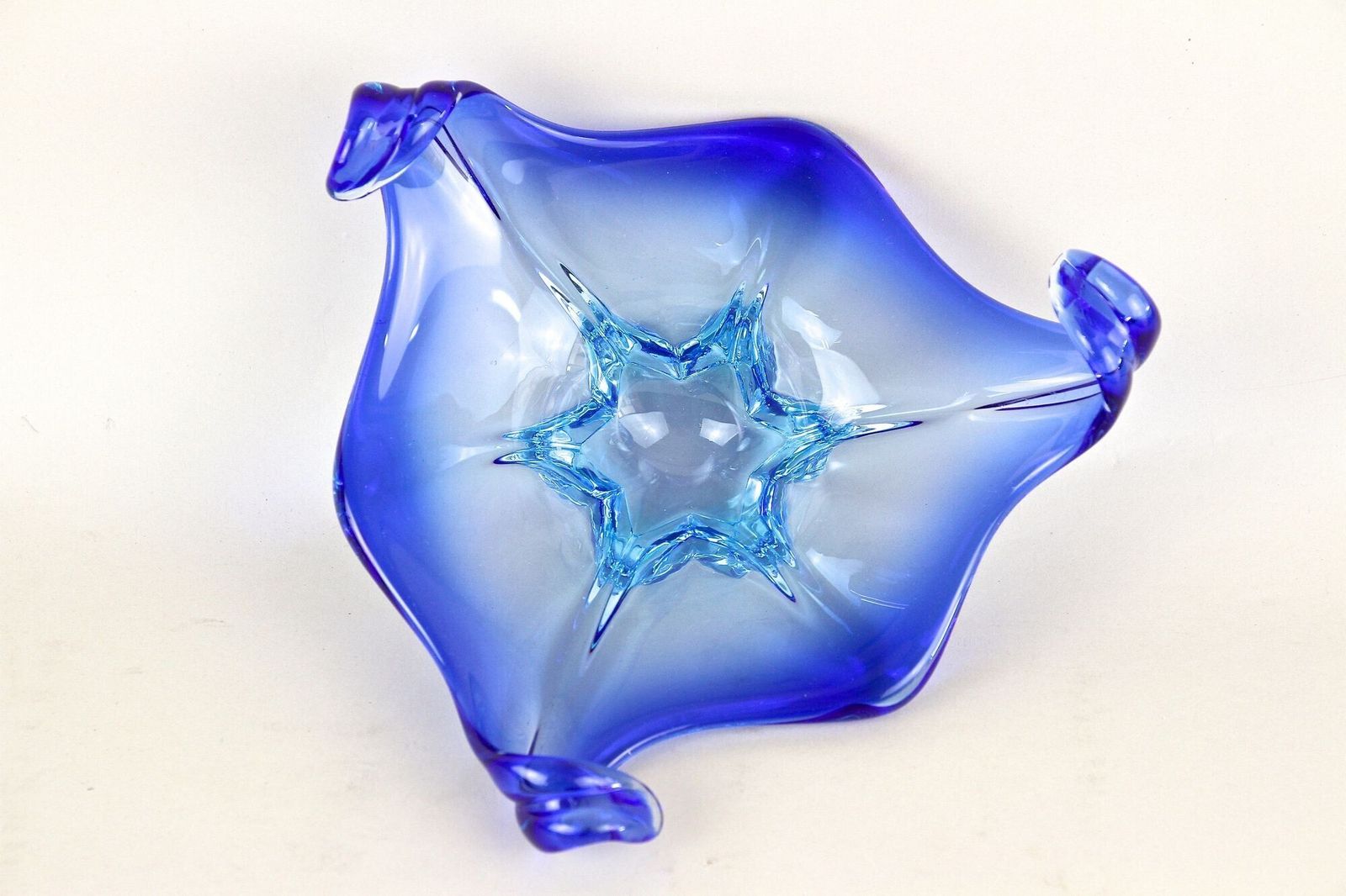Mid Century Murano Sommerso Blue Glass Bowl, Italy Circa 1960 photo vintage