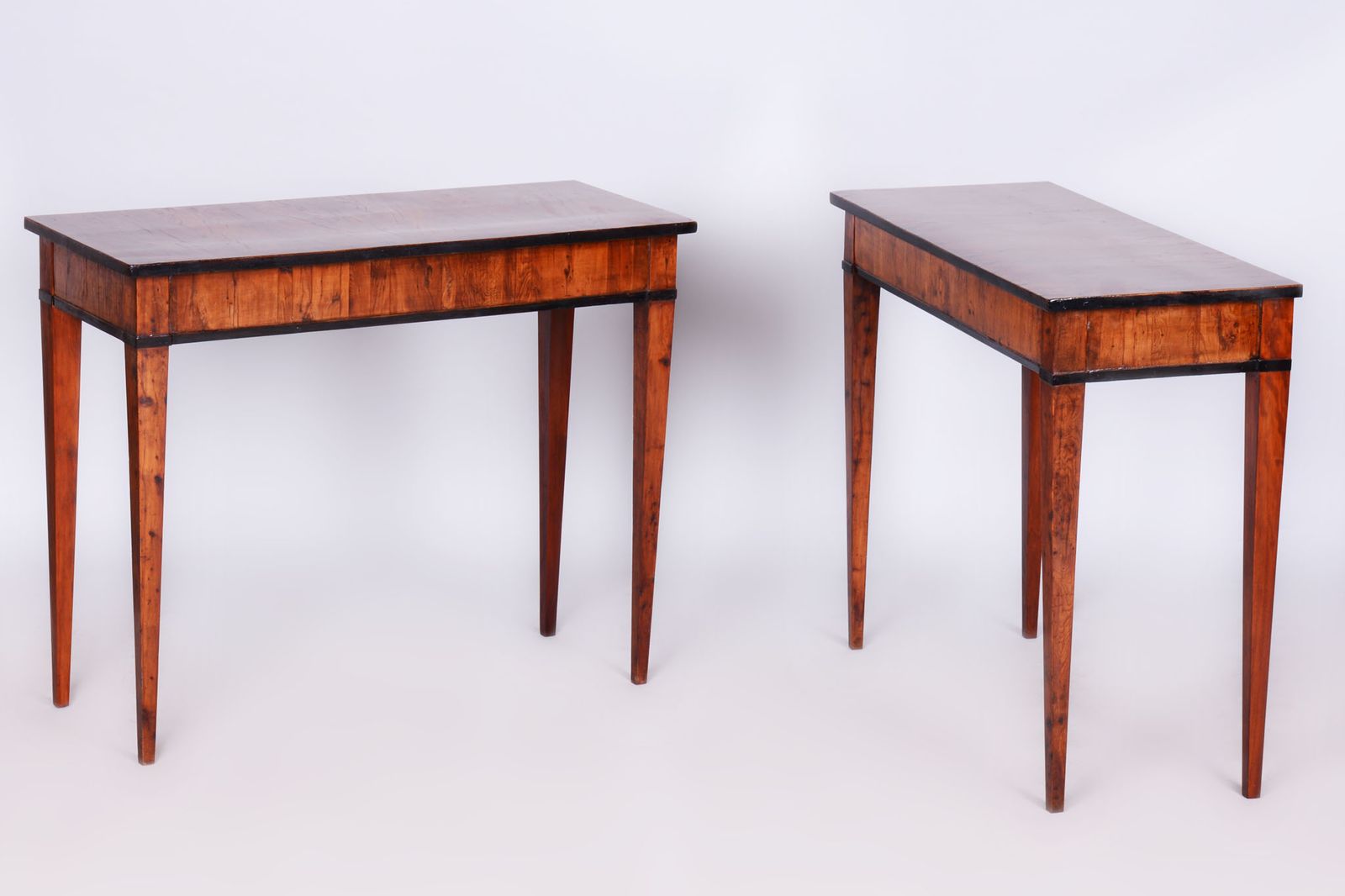 Pair Of Restored Empire Side Tables, Yew Tree, Revived Polish, Austria 1820s
