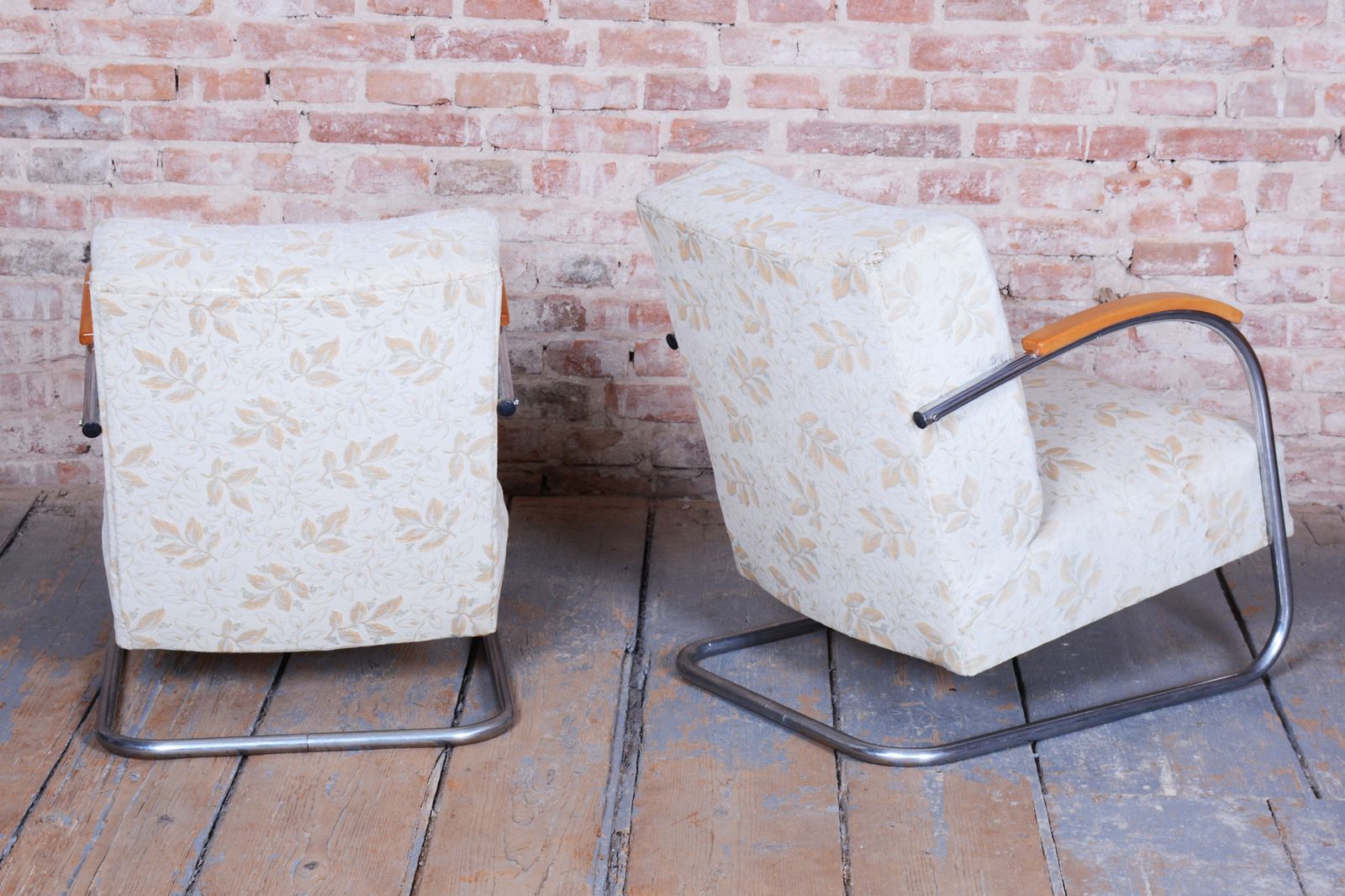 Pair Of Original Bauhaus Armchairs, By Mücke Melder, Beech, Chrome, Czech, 1930s photo Furniture