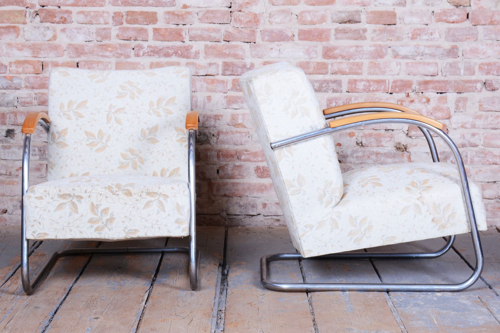 Pair Of Original Bauhaus Armchairs, By Mücke Melder, Beech, Chrome, Czech, 1930s photo buy