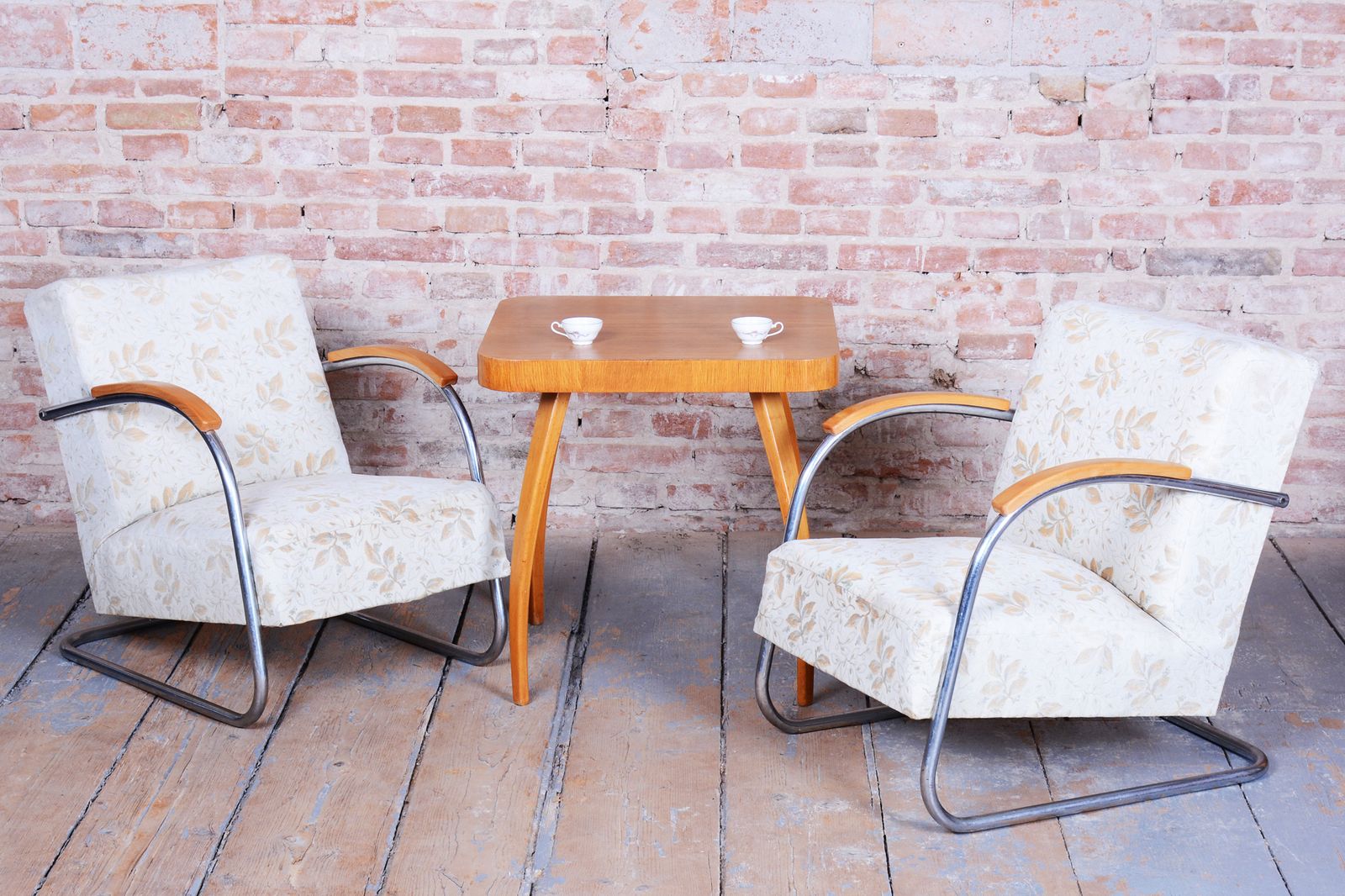 photo furniture Pair Of Original Bauhaus Armchairs, By Mücke Melder, Beech, Chrome, Czech, 1930s